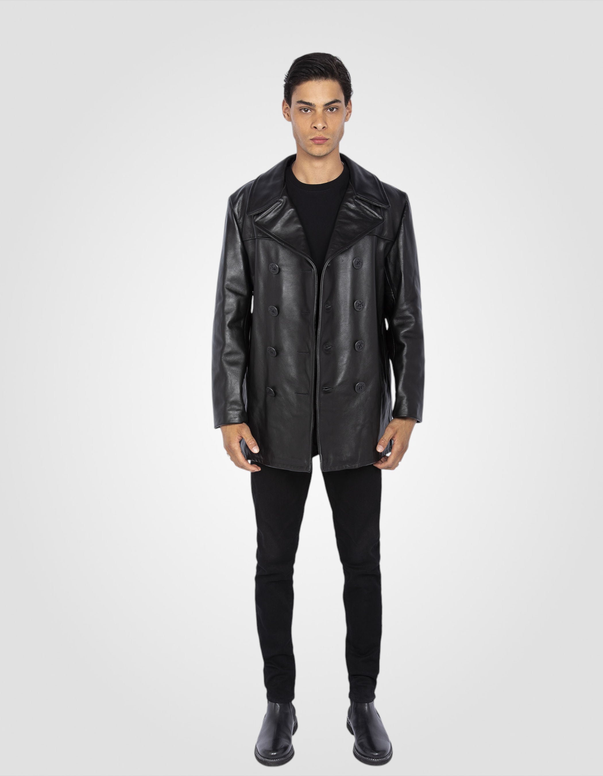 Iconic peacoat, cowhide leather-1