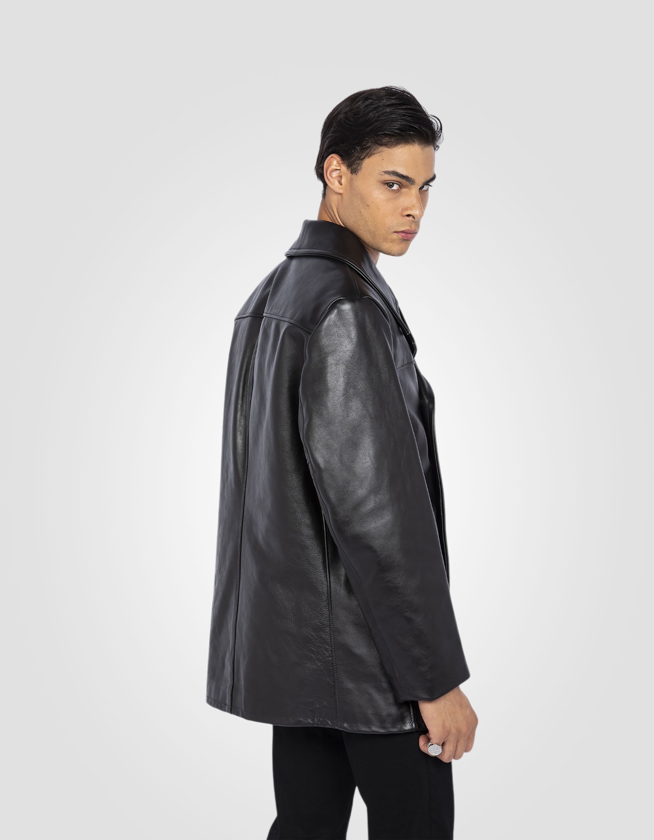 Iconic peacoat, cowhide leather-5