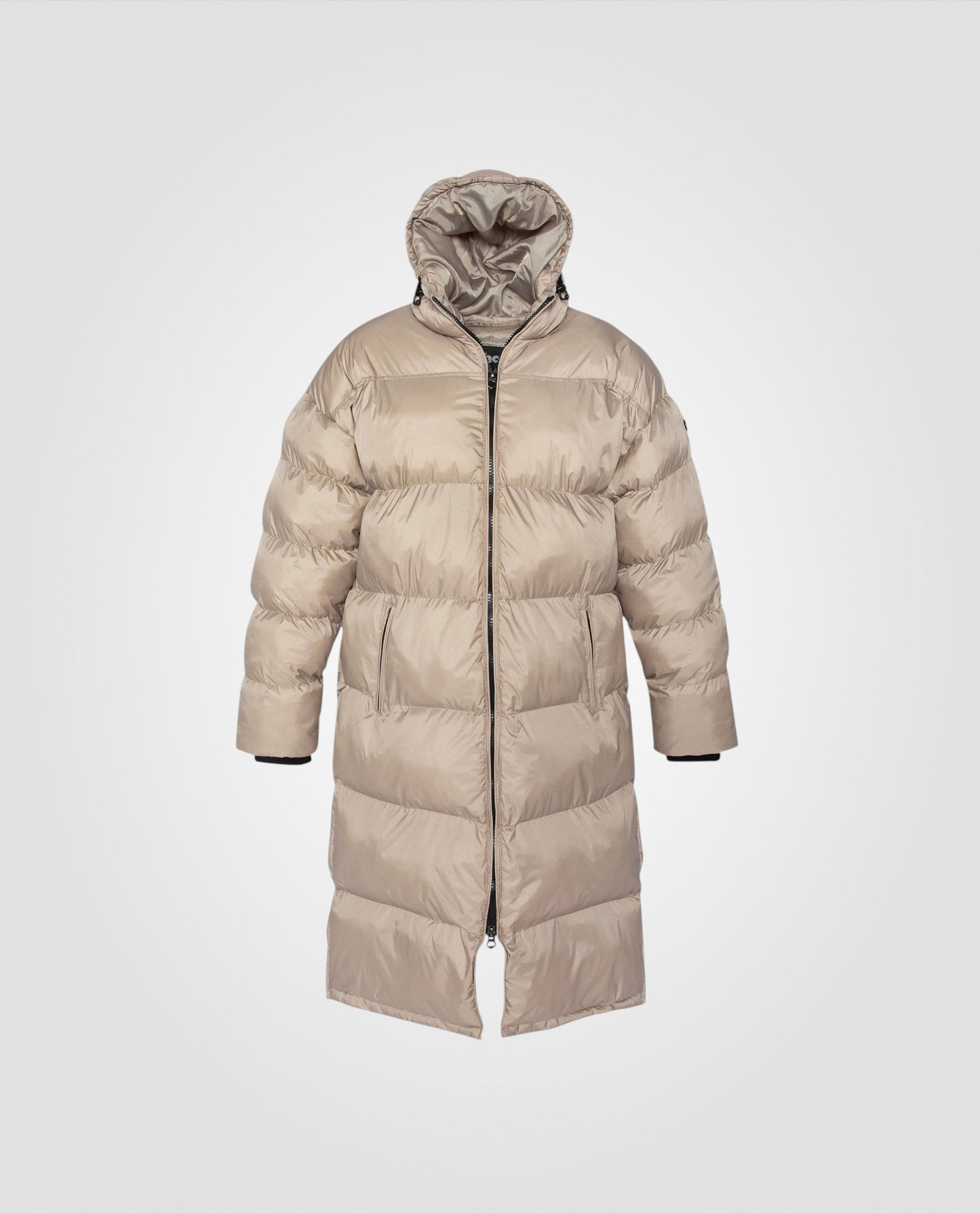 Extra long hooded puffer jacket