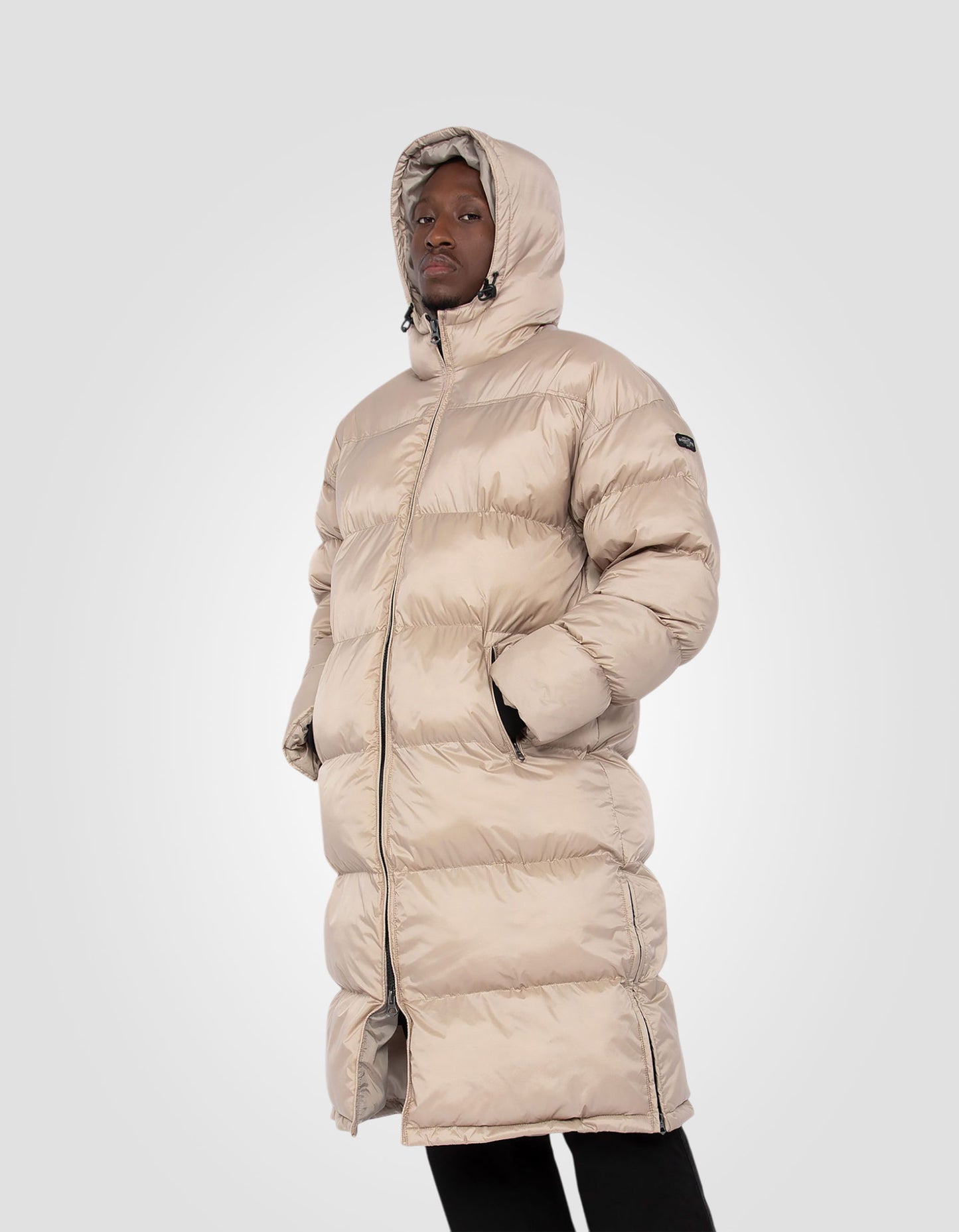 Extra long hooded puffer jacket