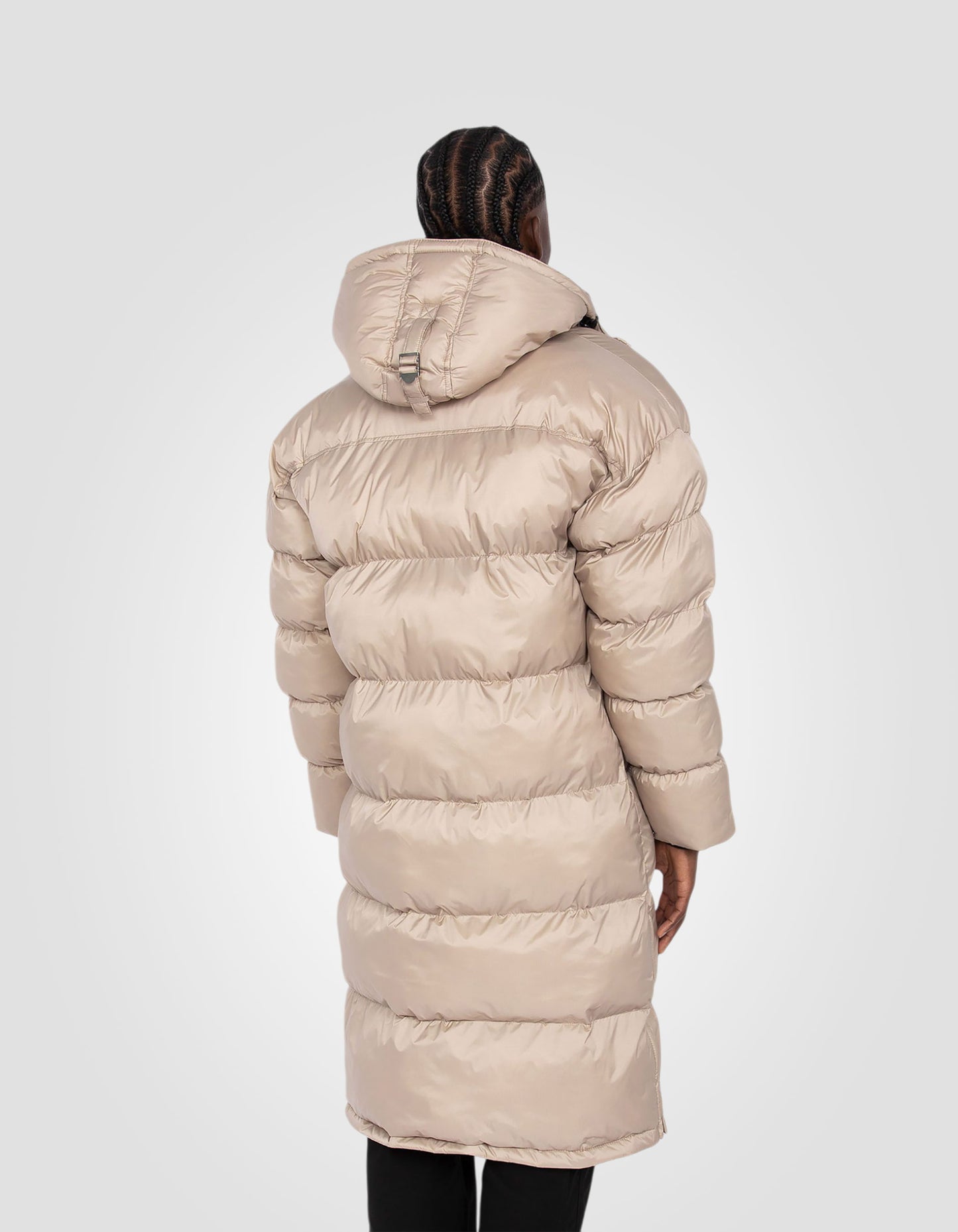 Extra long hooded puffer jacket