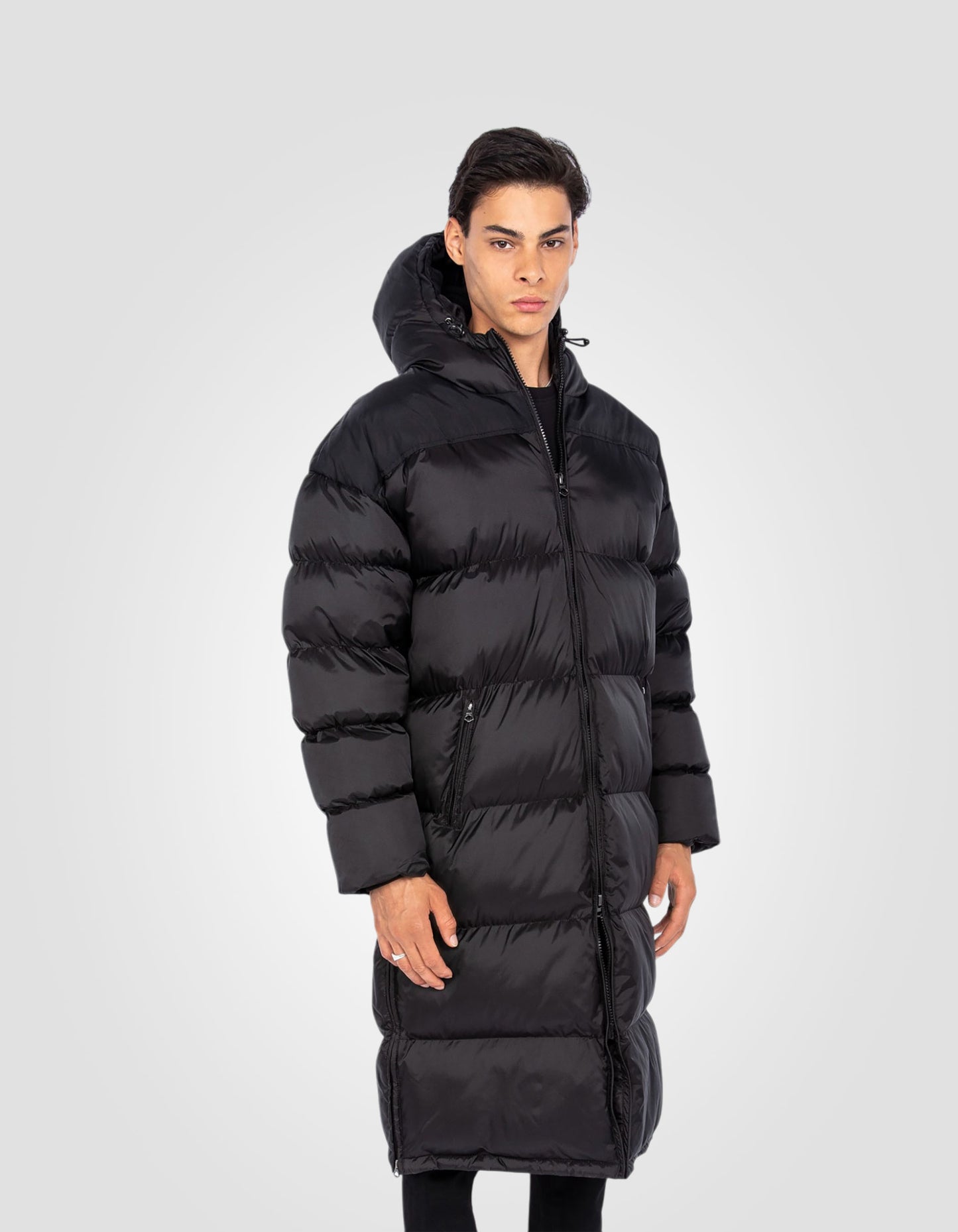 Extra long hooded puffer jacket