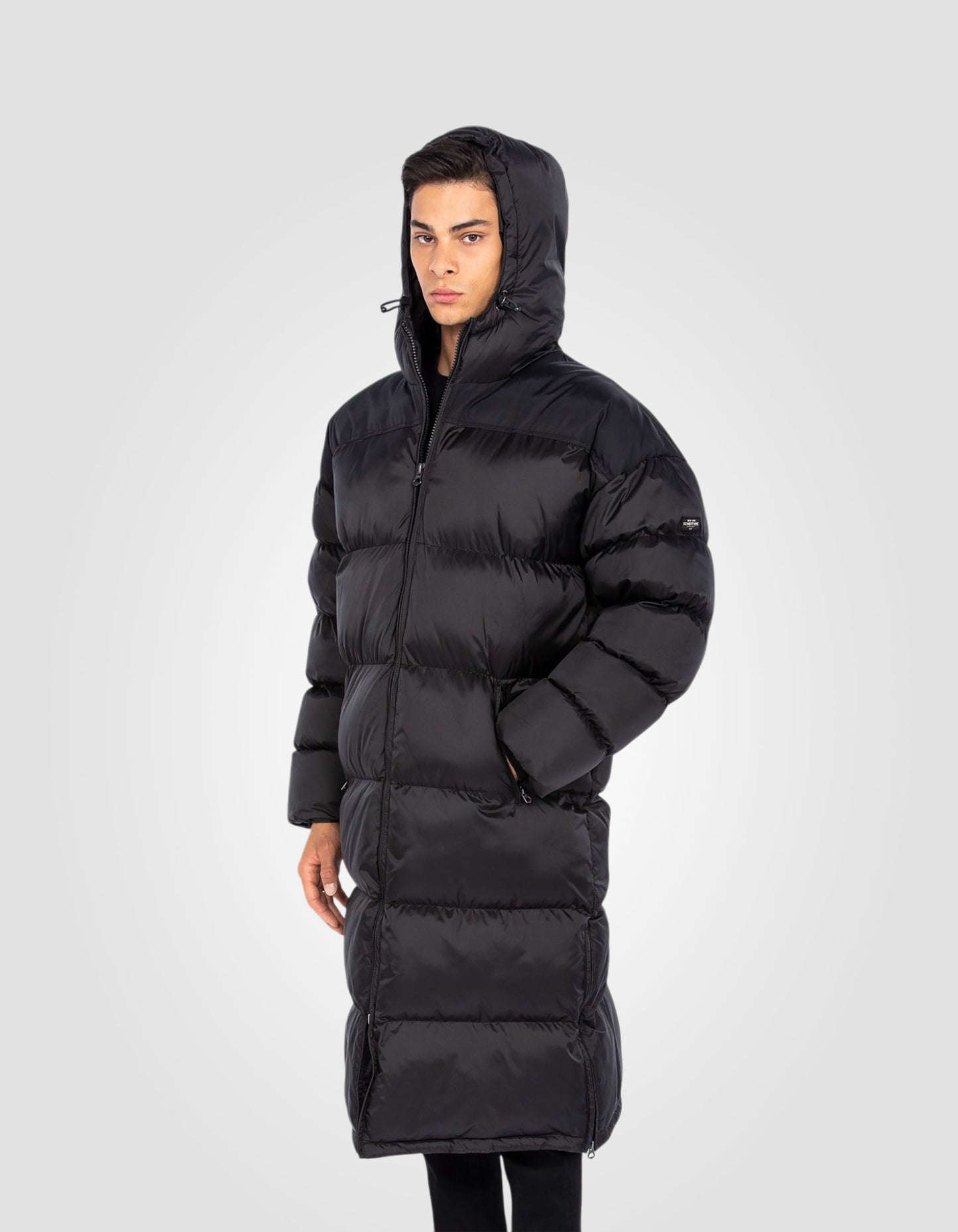 Extra long hooded puffer jacket