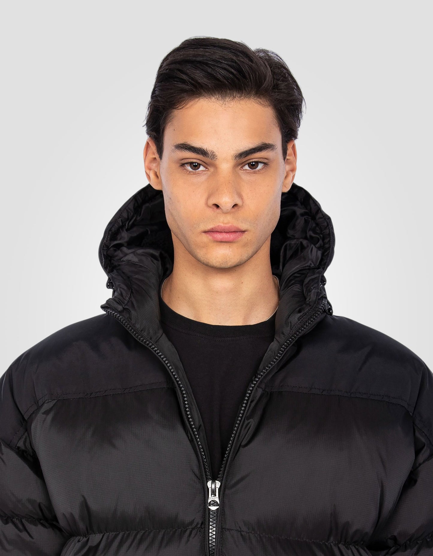 Extra long hooded puffer jacket