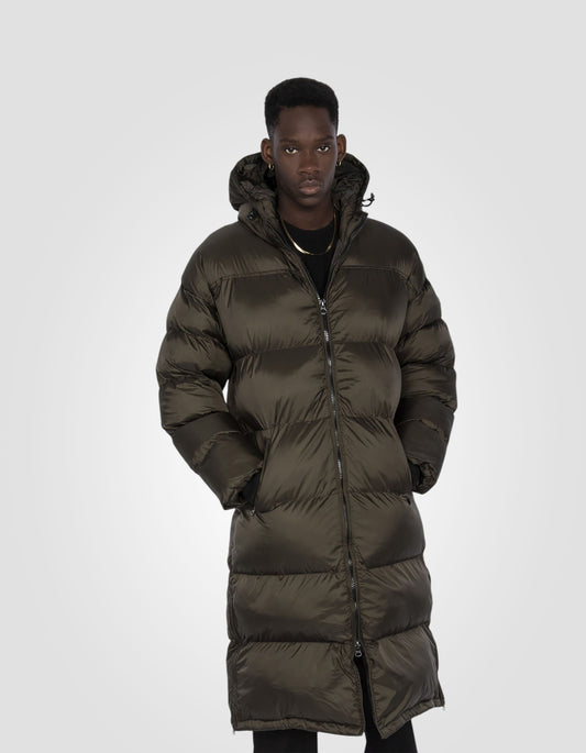 Extra long hooded puffer jacket