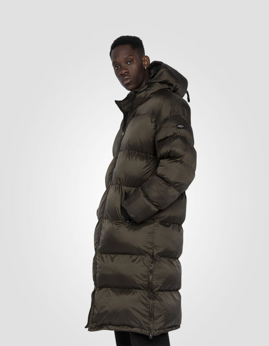 Extra long hooded puffer jacket