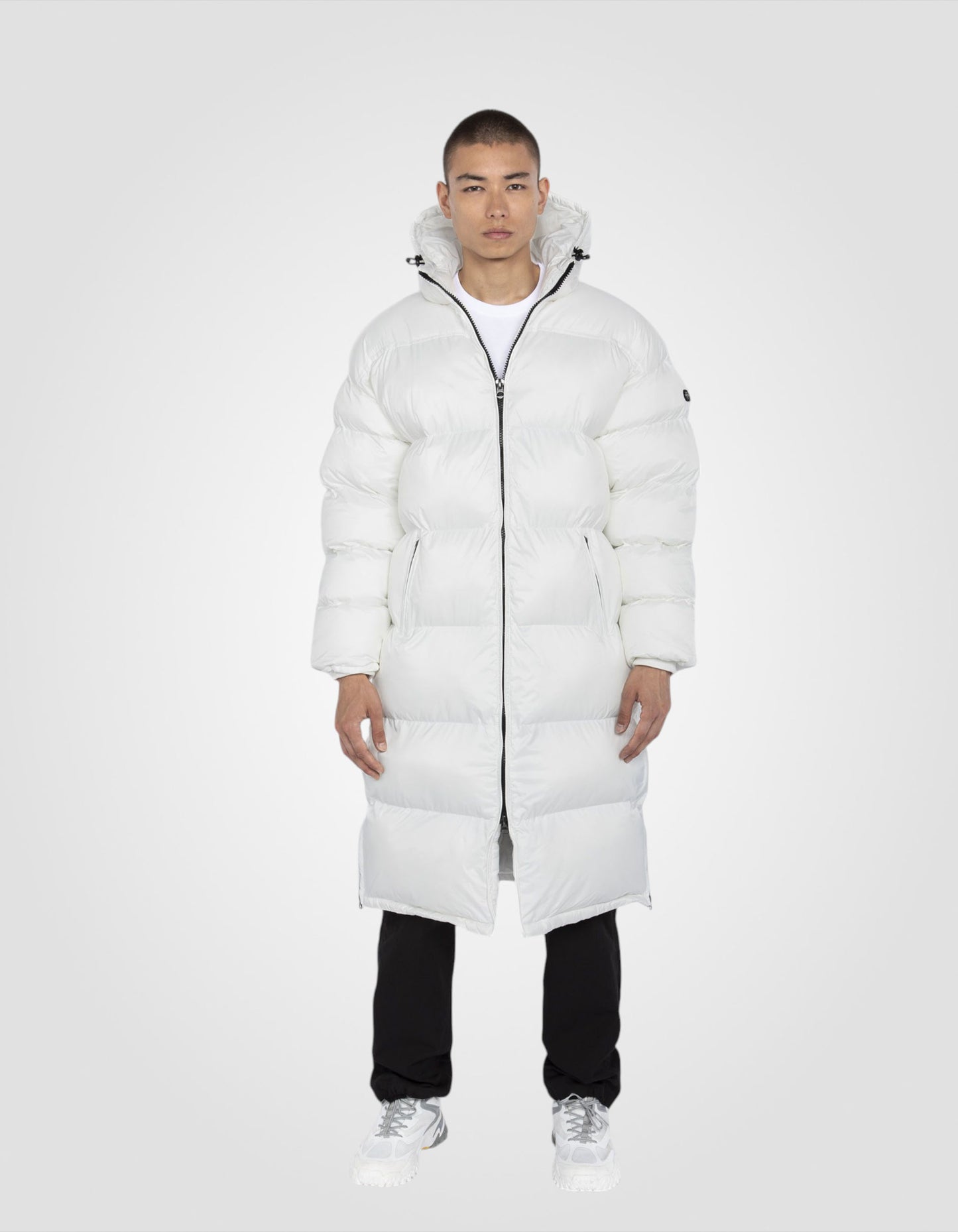 Extra long hooded puffer jacket