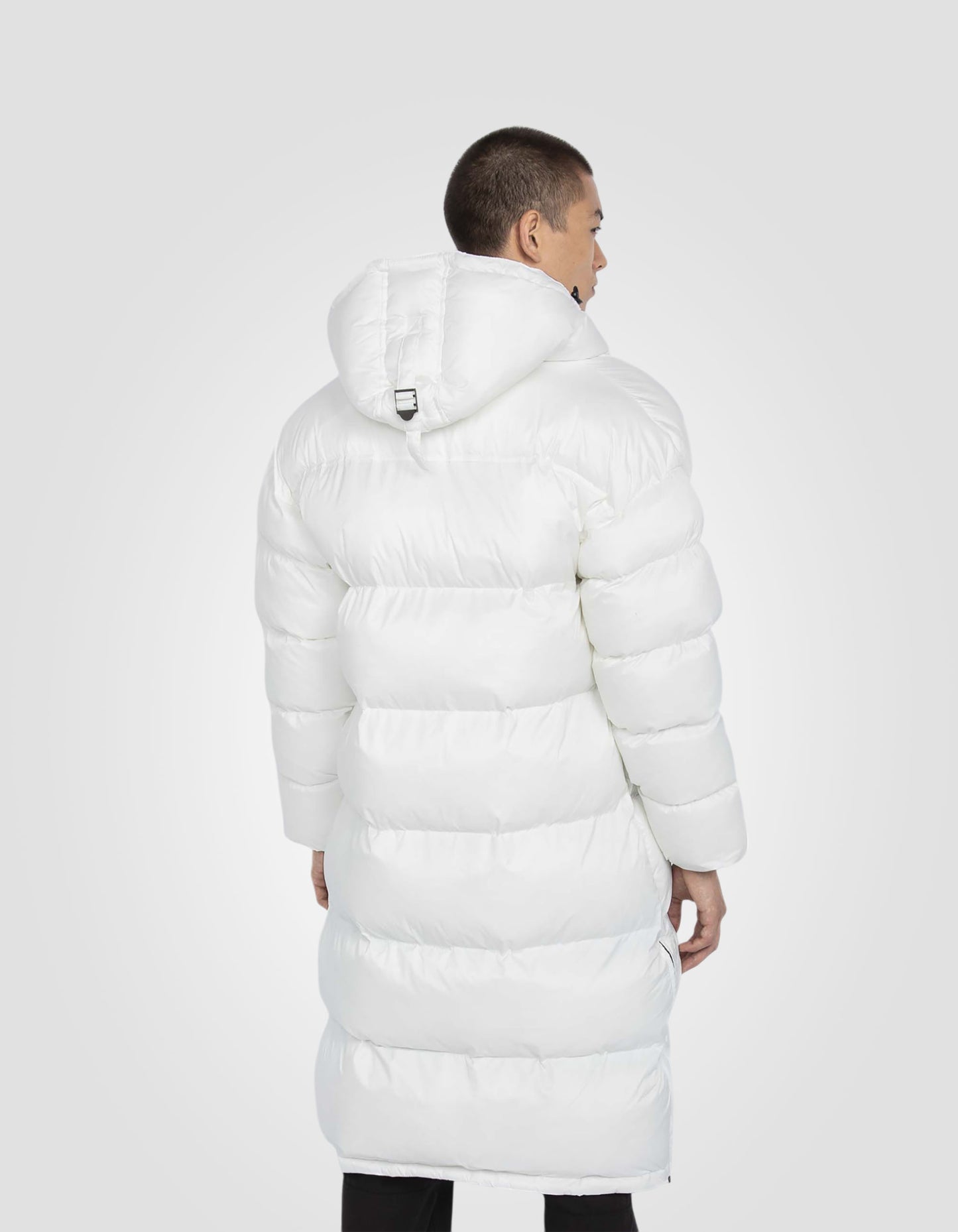 Extra long hooded puffer jacket