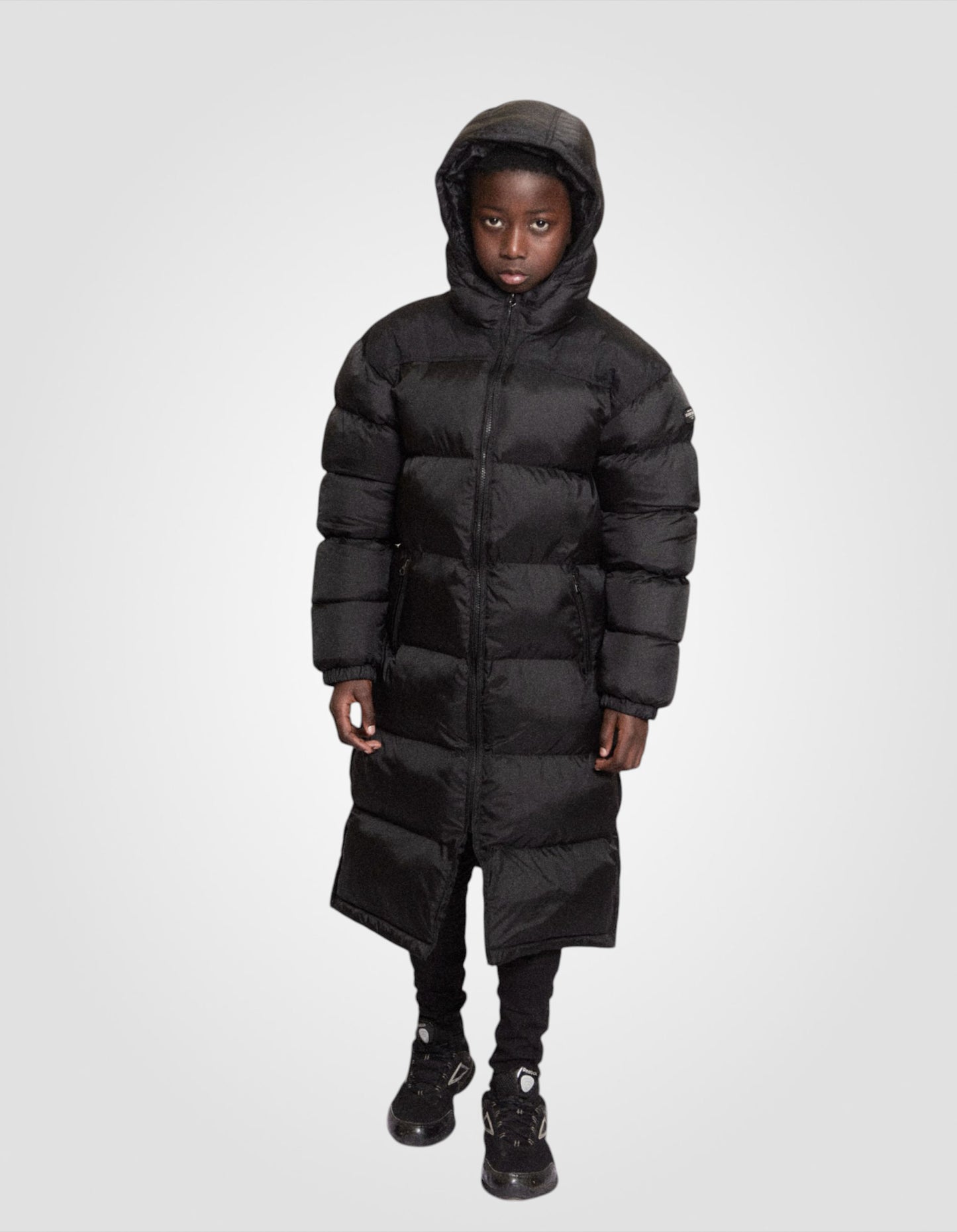 Extra long hooded puffer jacket