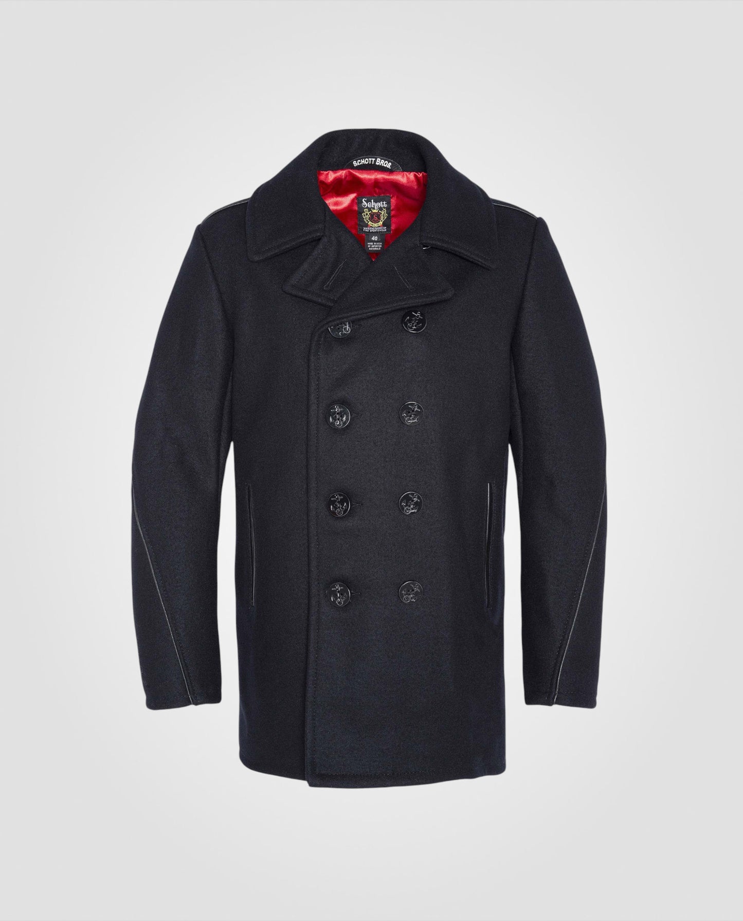 Wool blend peacoat, satin red lining, mythical USA