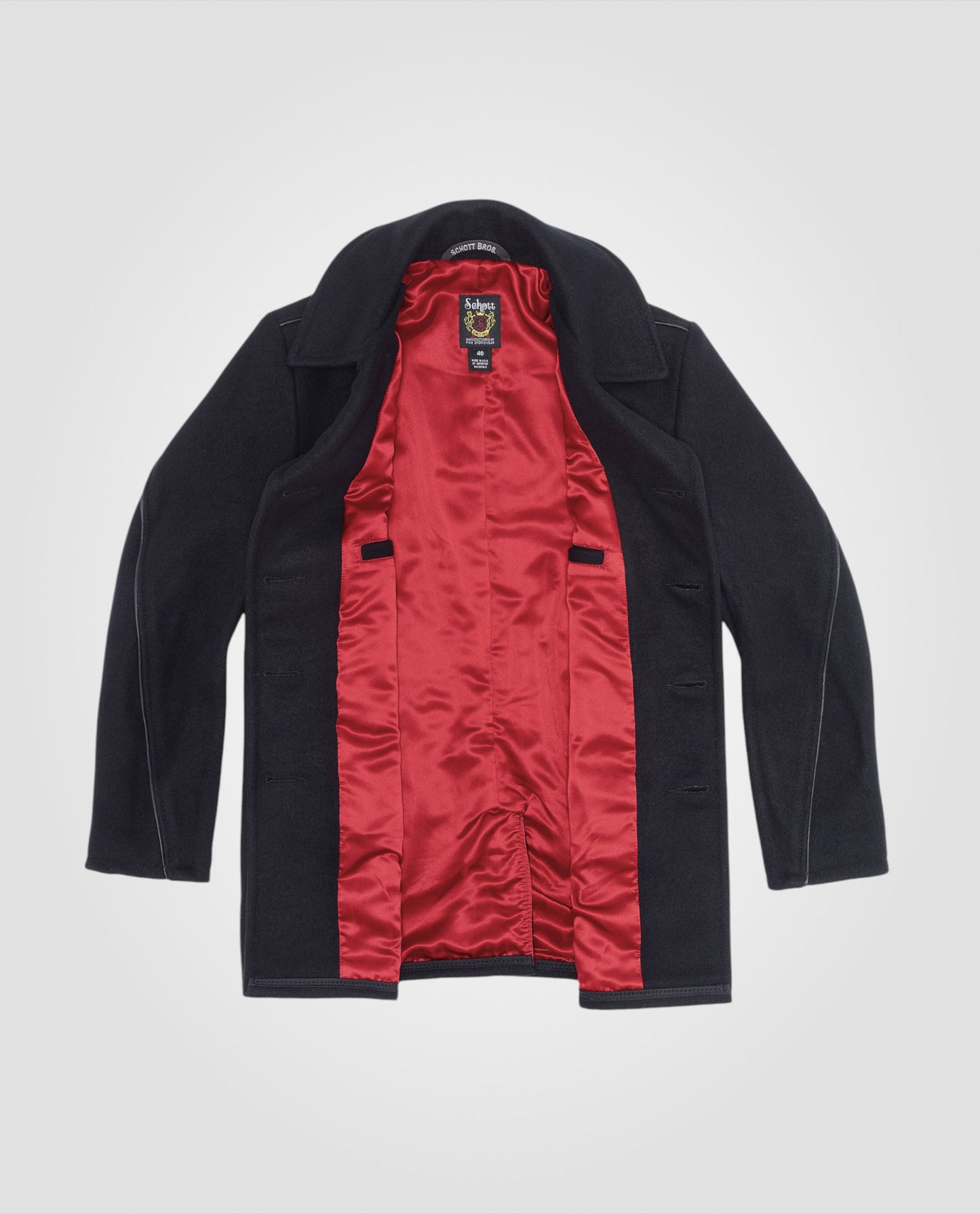 Wool blend peacoat, satin red lining, mythical USA