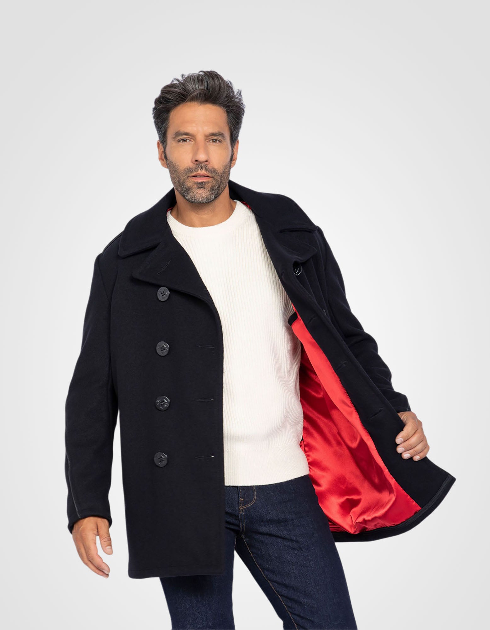 Wool blend peacoat, satin red lining, mythical USA-4