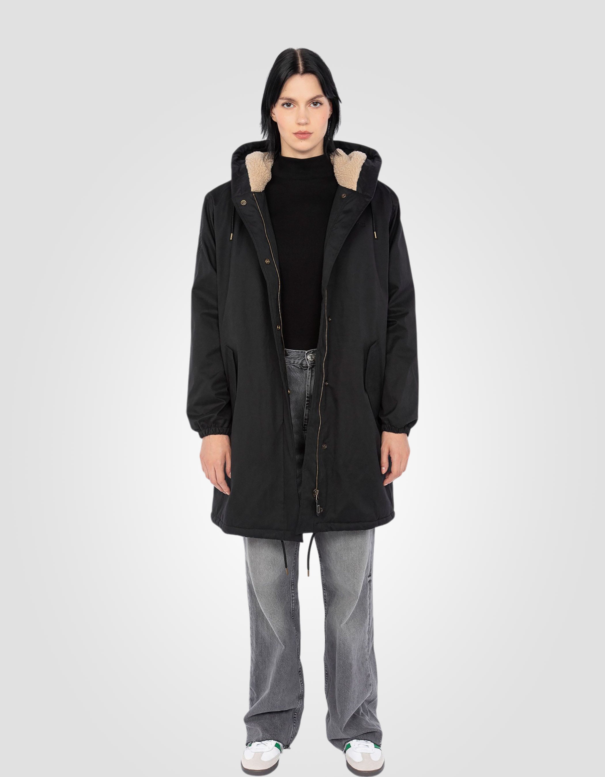 Oversized hooded parka with sherpa lining-1