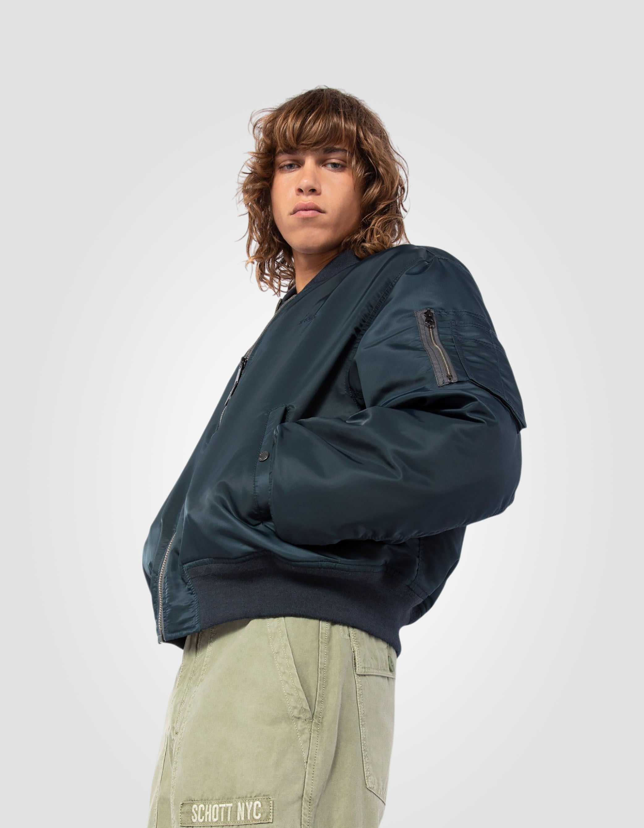 Recycled Nylon MA-1 90's bomber jacket, oversize fit-5