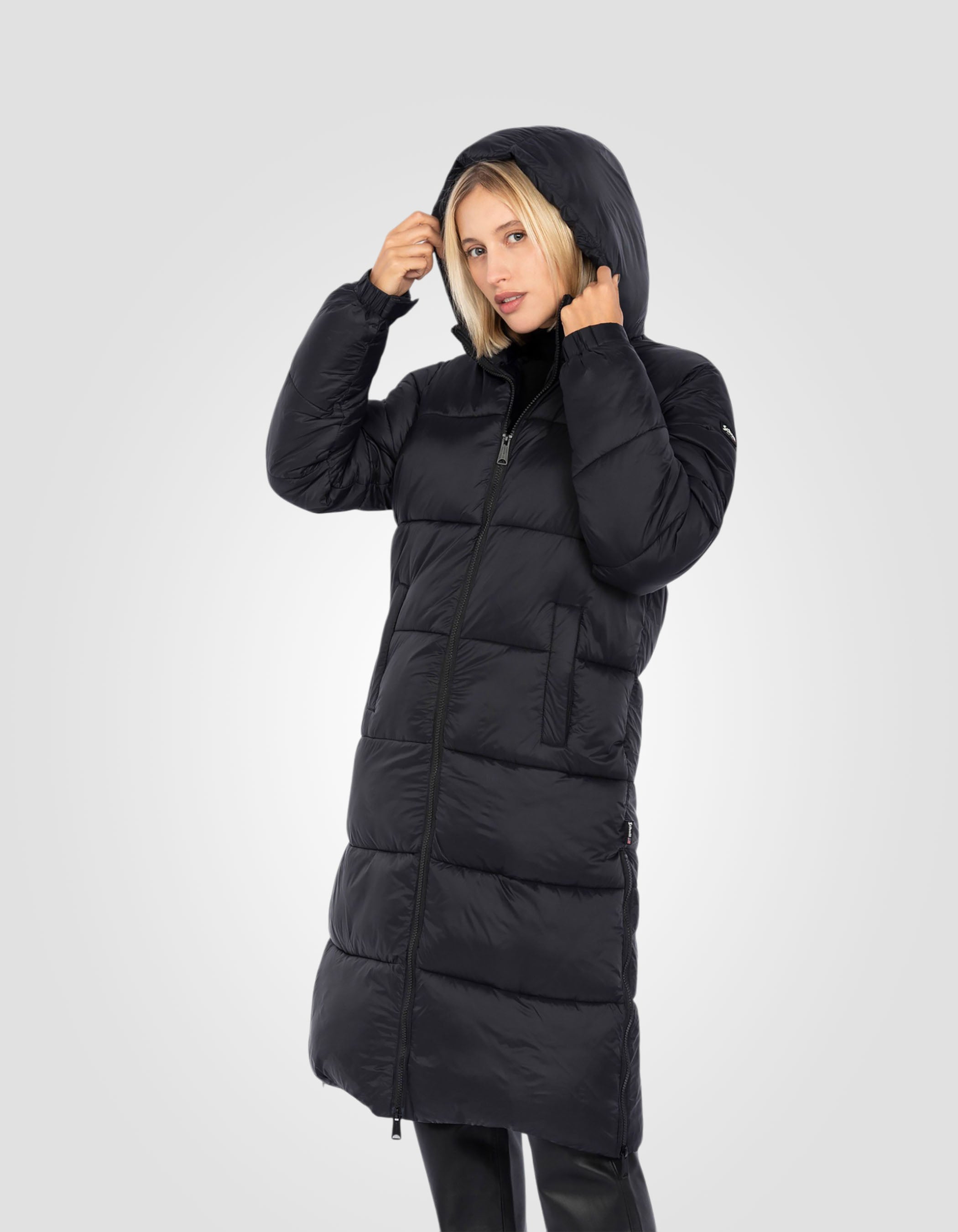 Extra long recycled nylon hooded Puffer jacket-4