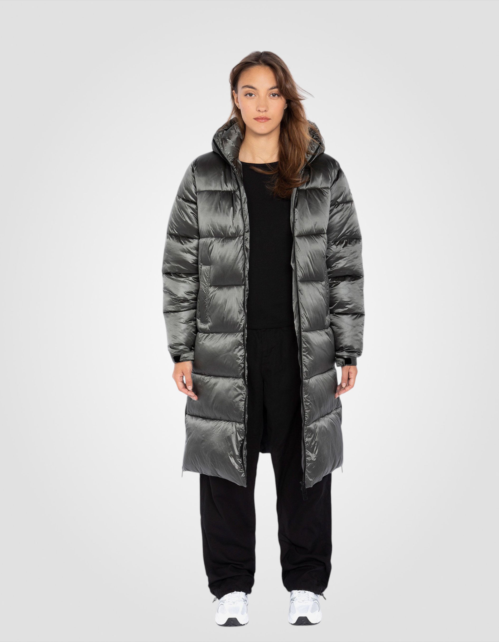 Extra long shiny hooded puffer jacket-1