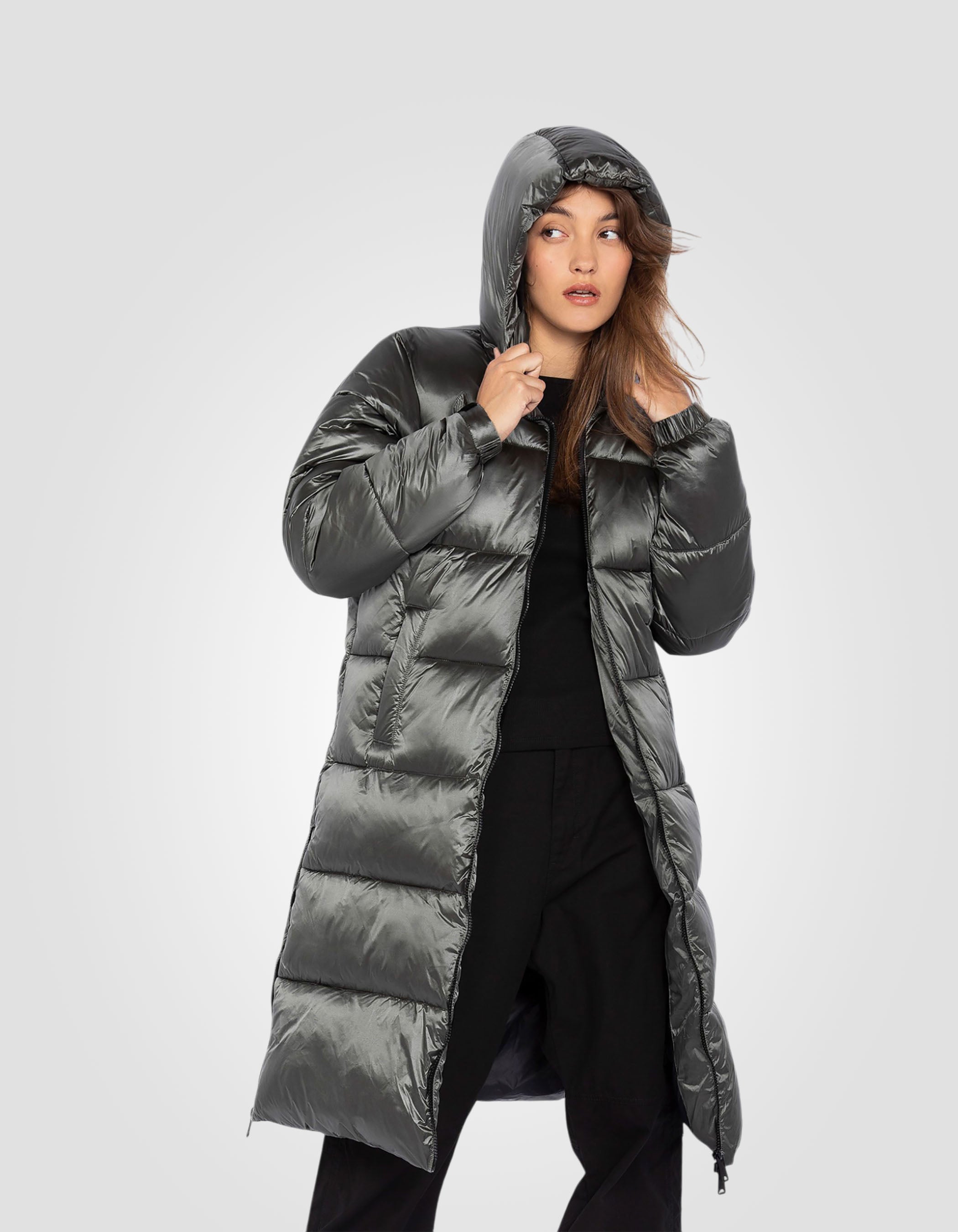 Extra long shiny hooded puffer jacket-3