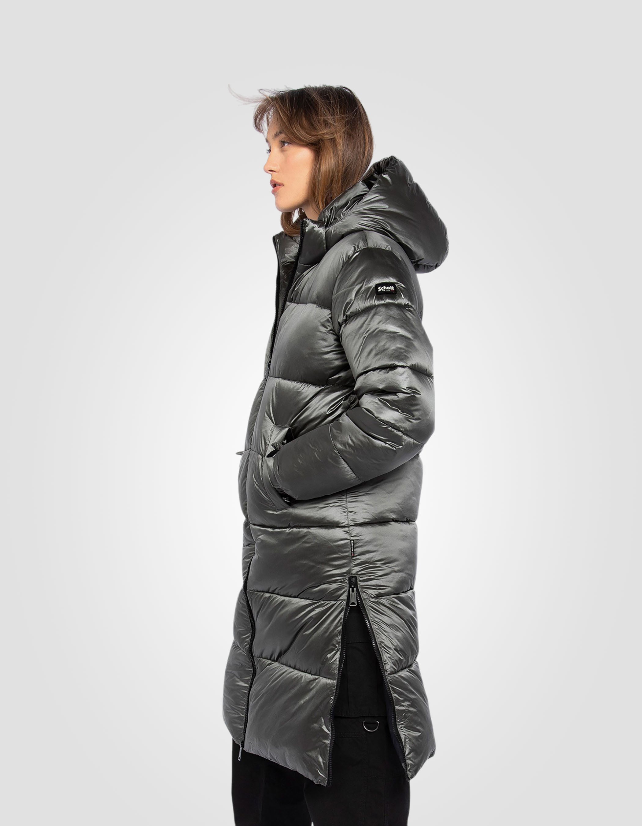 Extra long shiny hooded puffer jacket-4