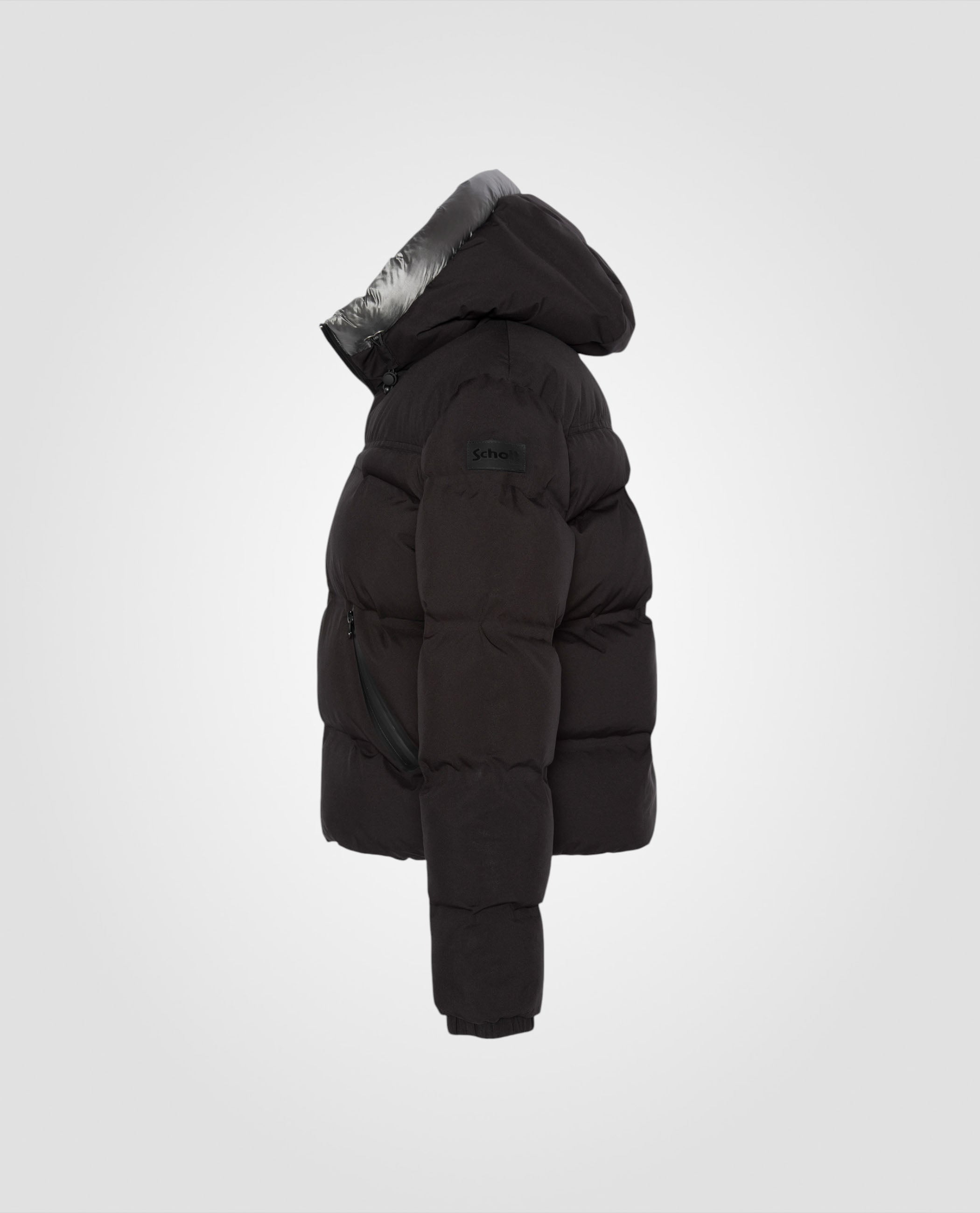 Short hooded puffer jacket, matt finish, welded seams-7