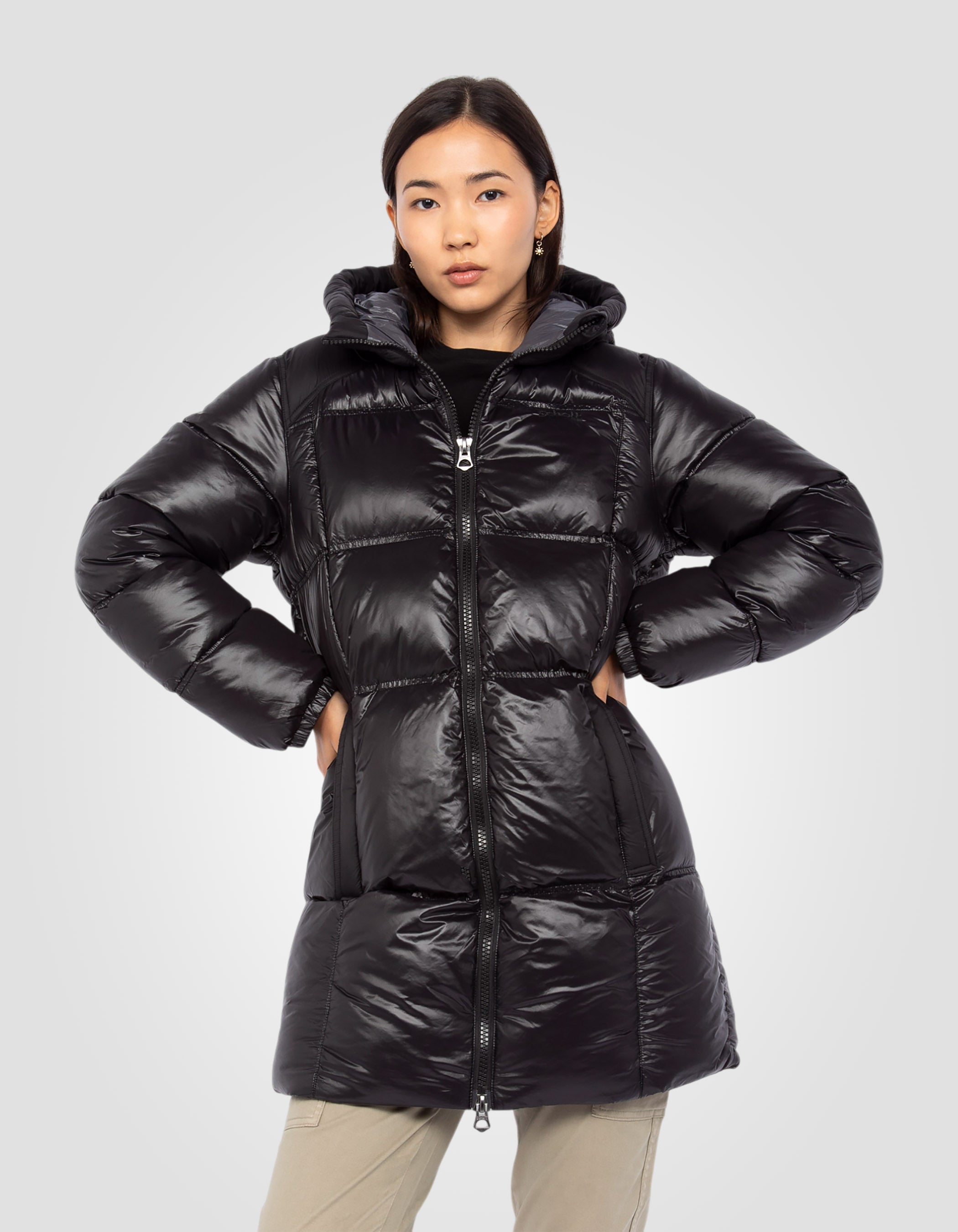 Mid-length satin-effect hooded puffer jacket-3