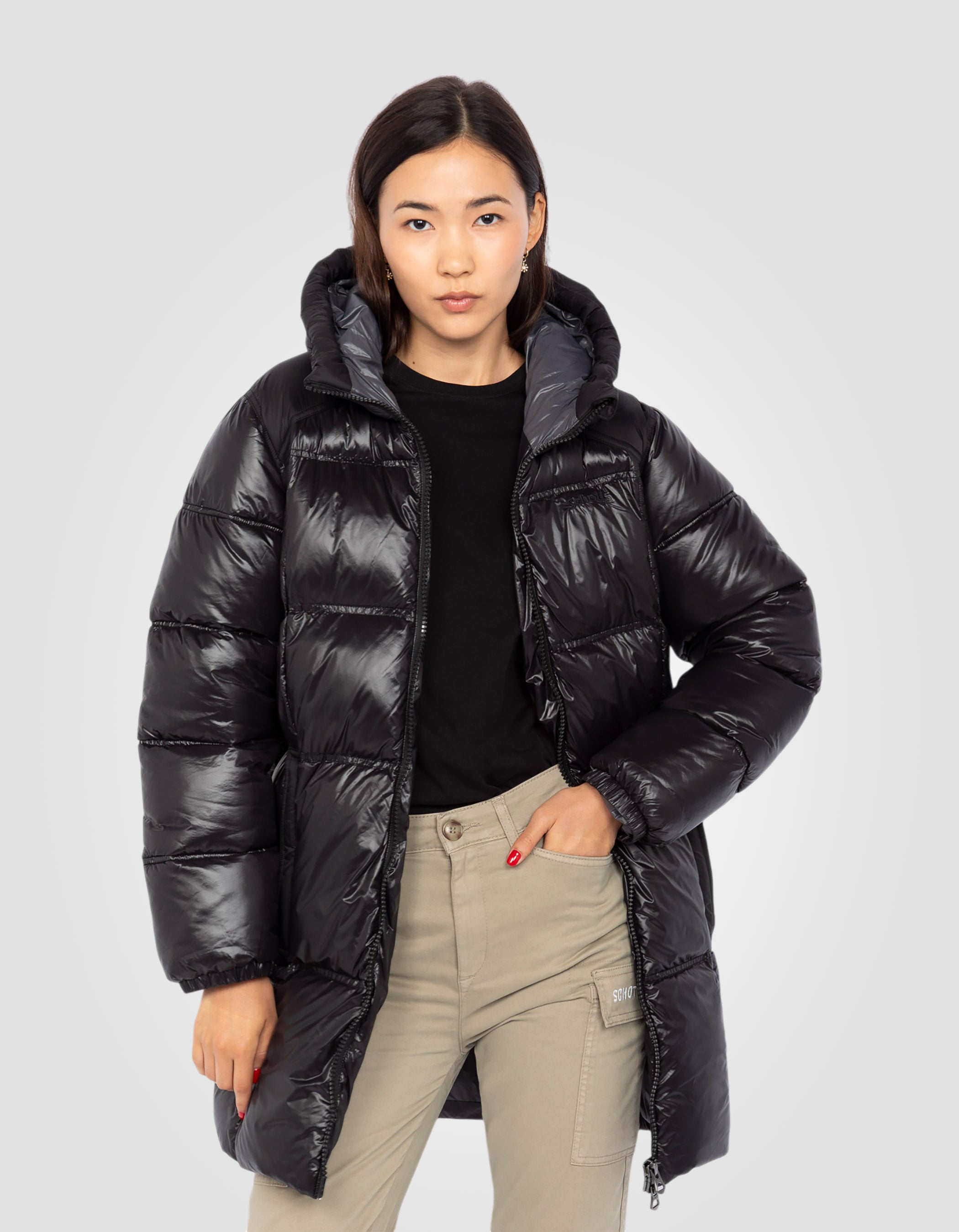 Mid-length satin-effect hooded puffer jacket-4