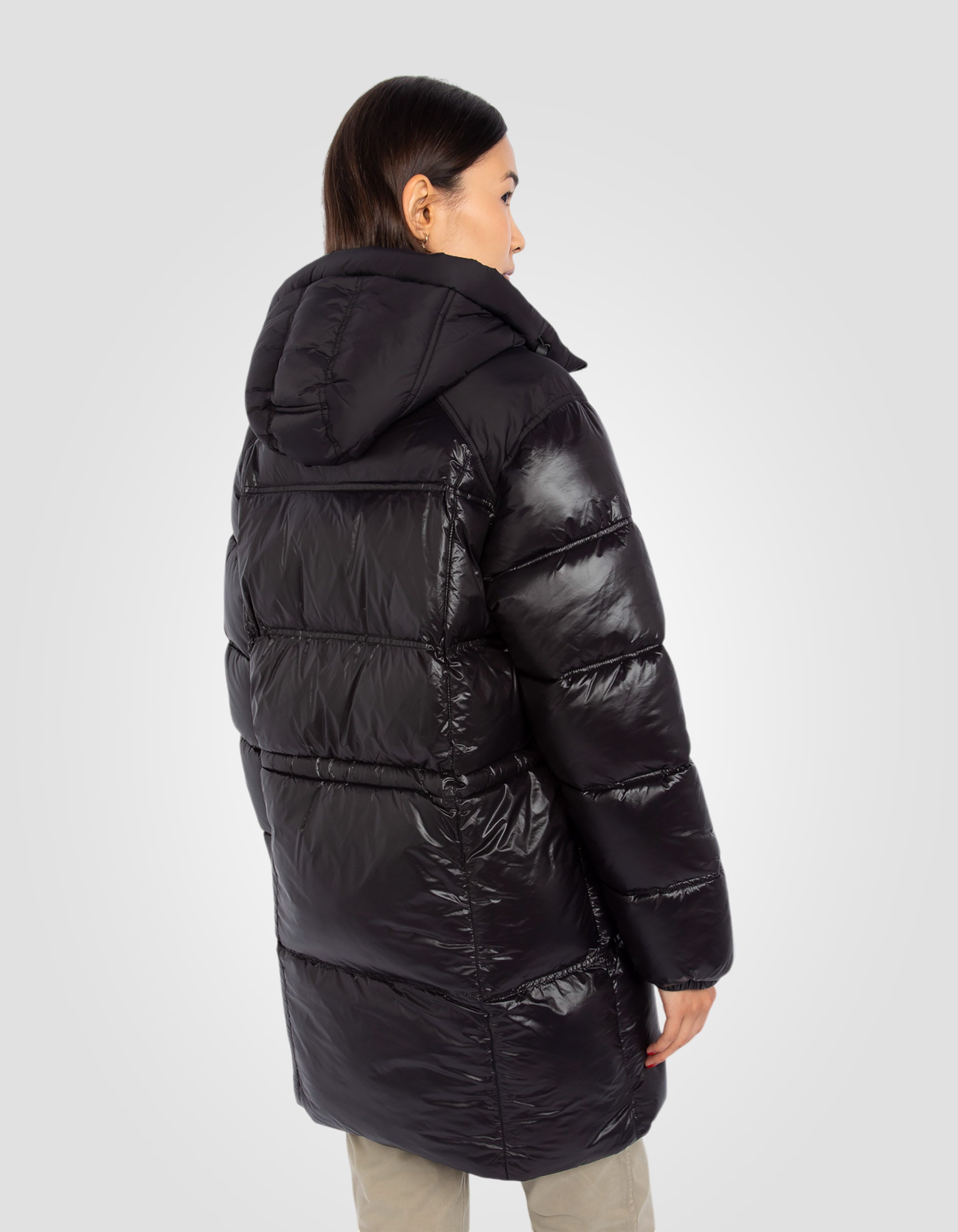 Mid-length satin-effect hooded puffer jacket-6