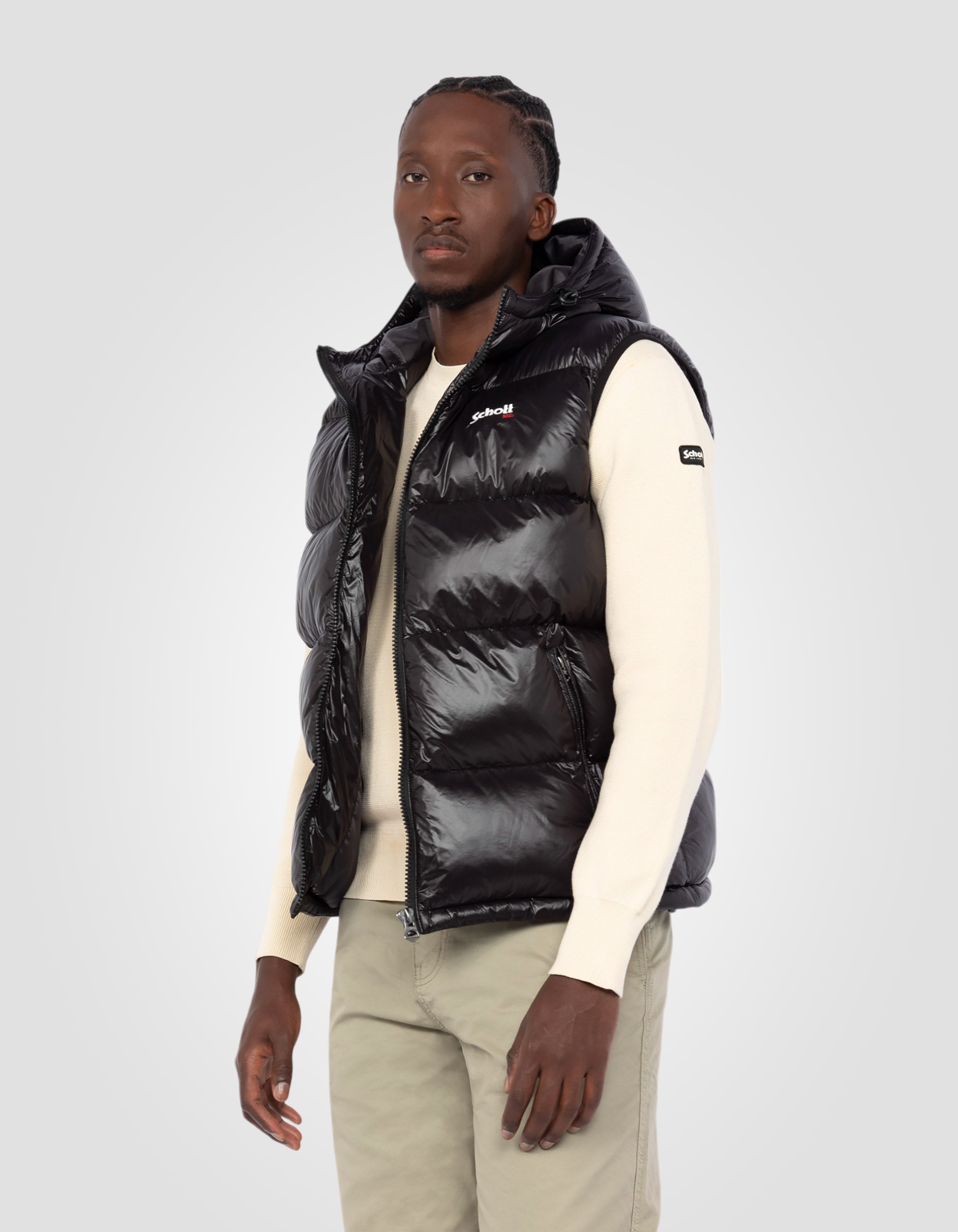 Shiny sleeveless hooded puffer jacket-3