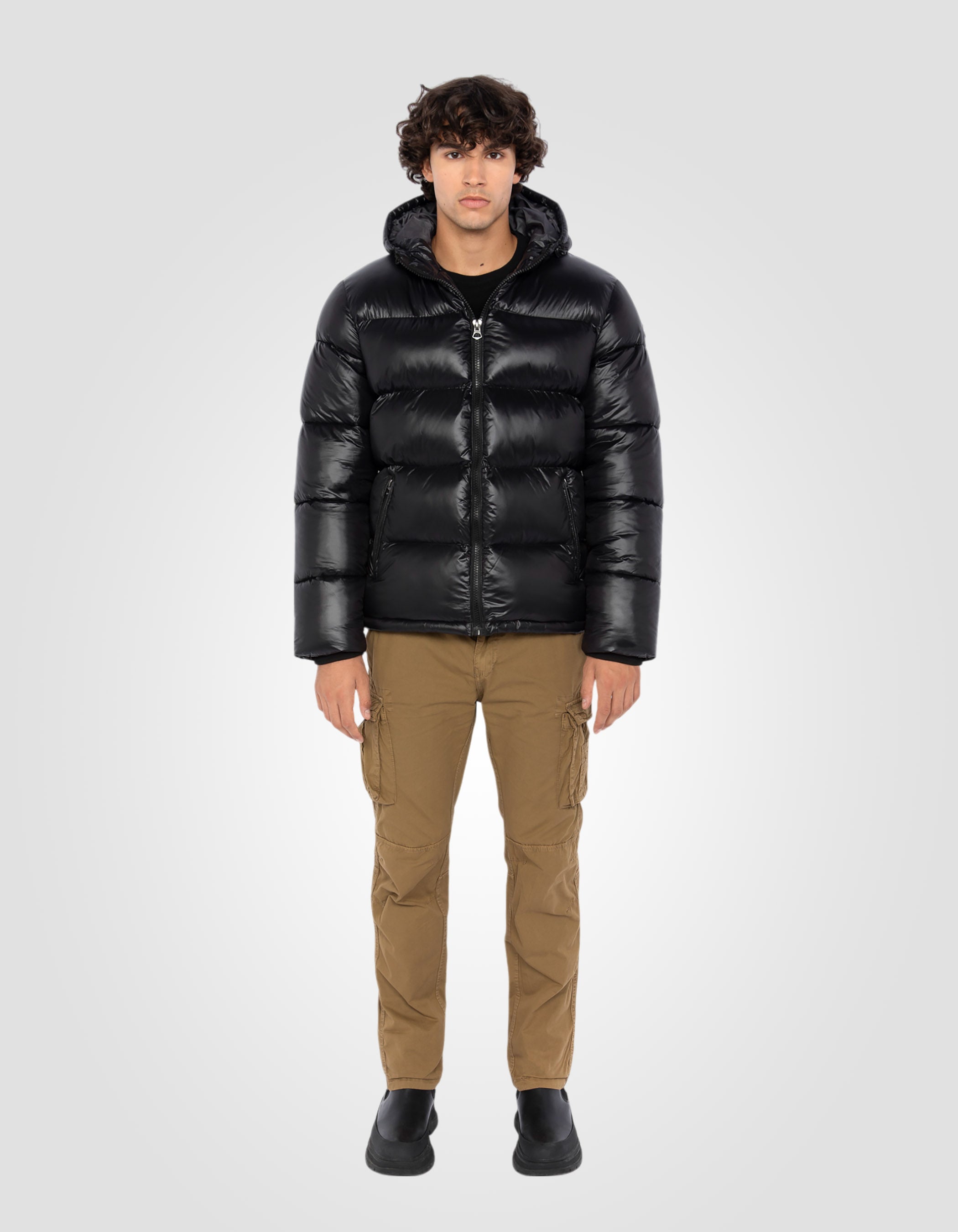 Shiny hooded puffer jacket-1