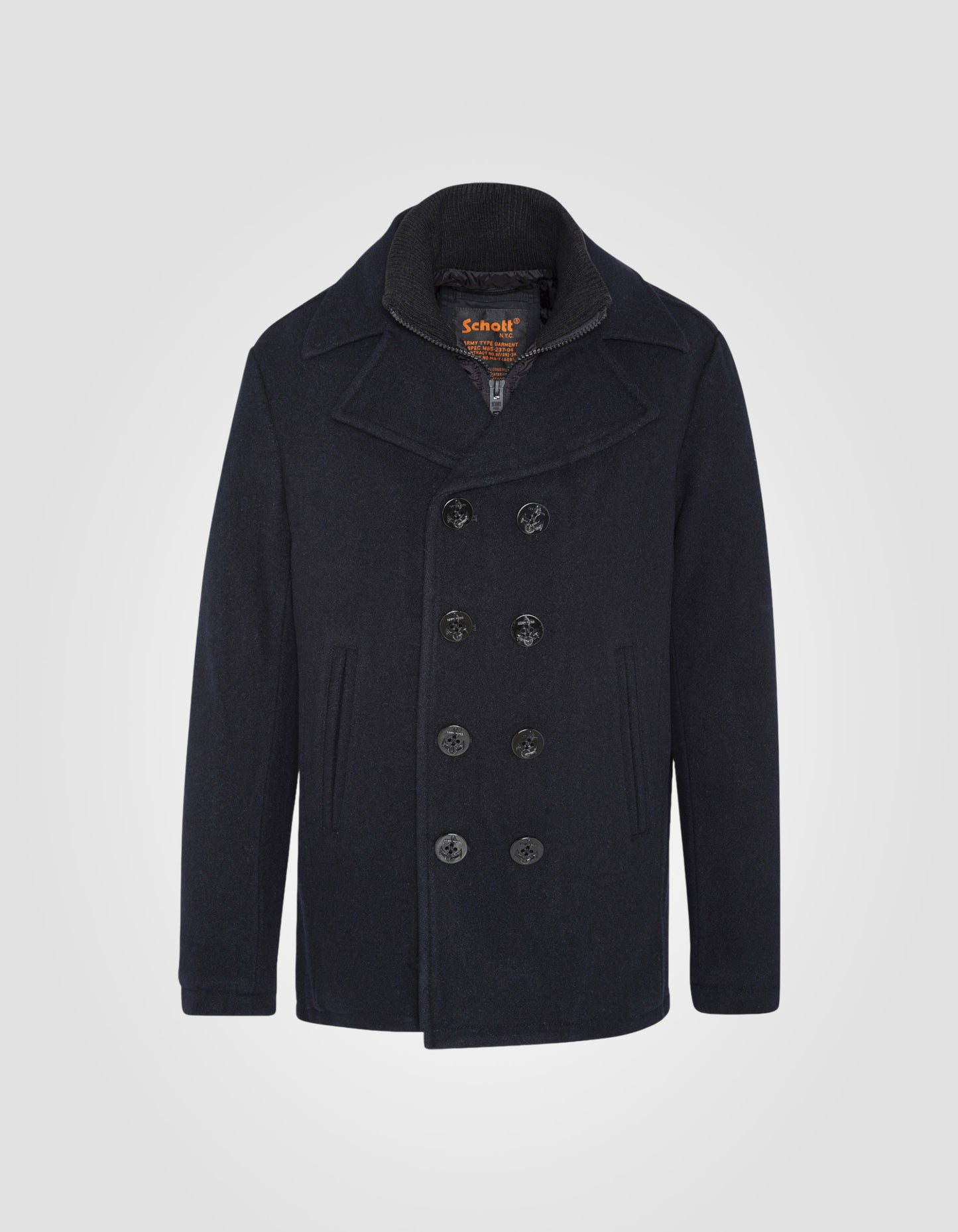 Wool blend peacoat with removable placket