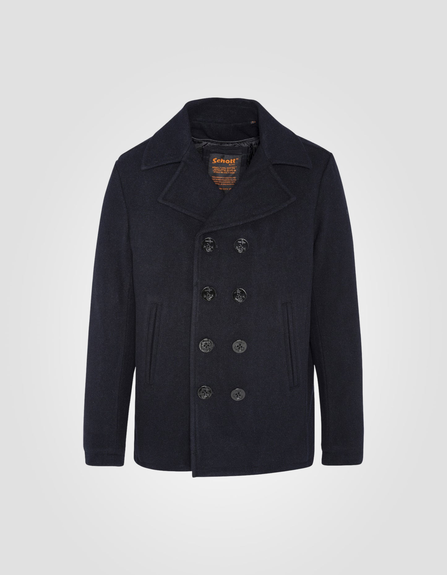 Wool blend peacoat with removable placket