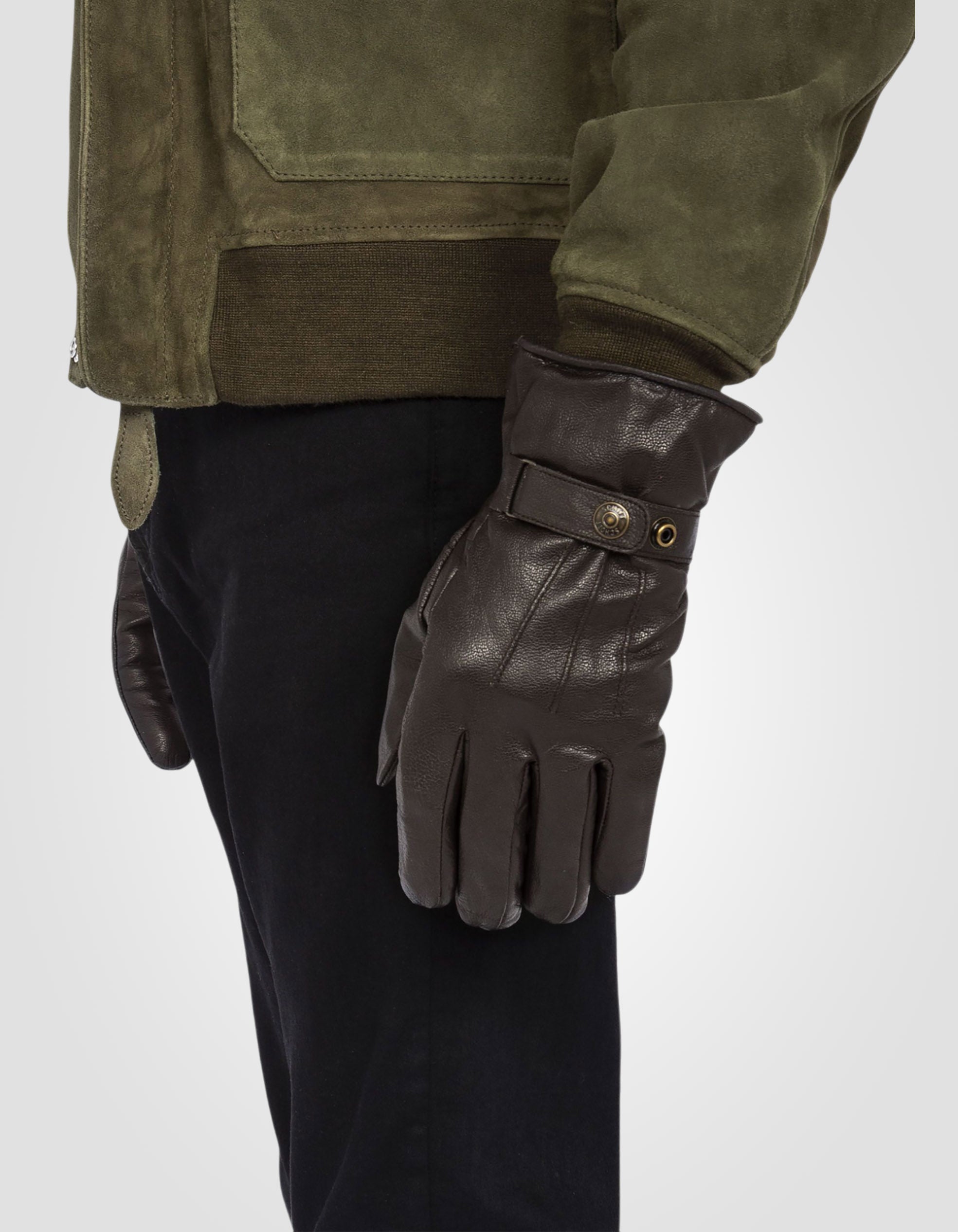 Snap fastener gloves, goat leather-1