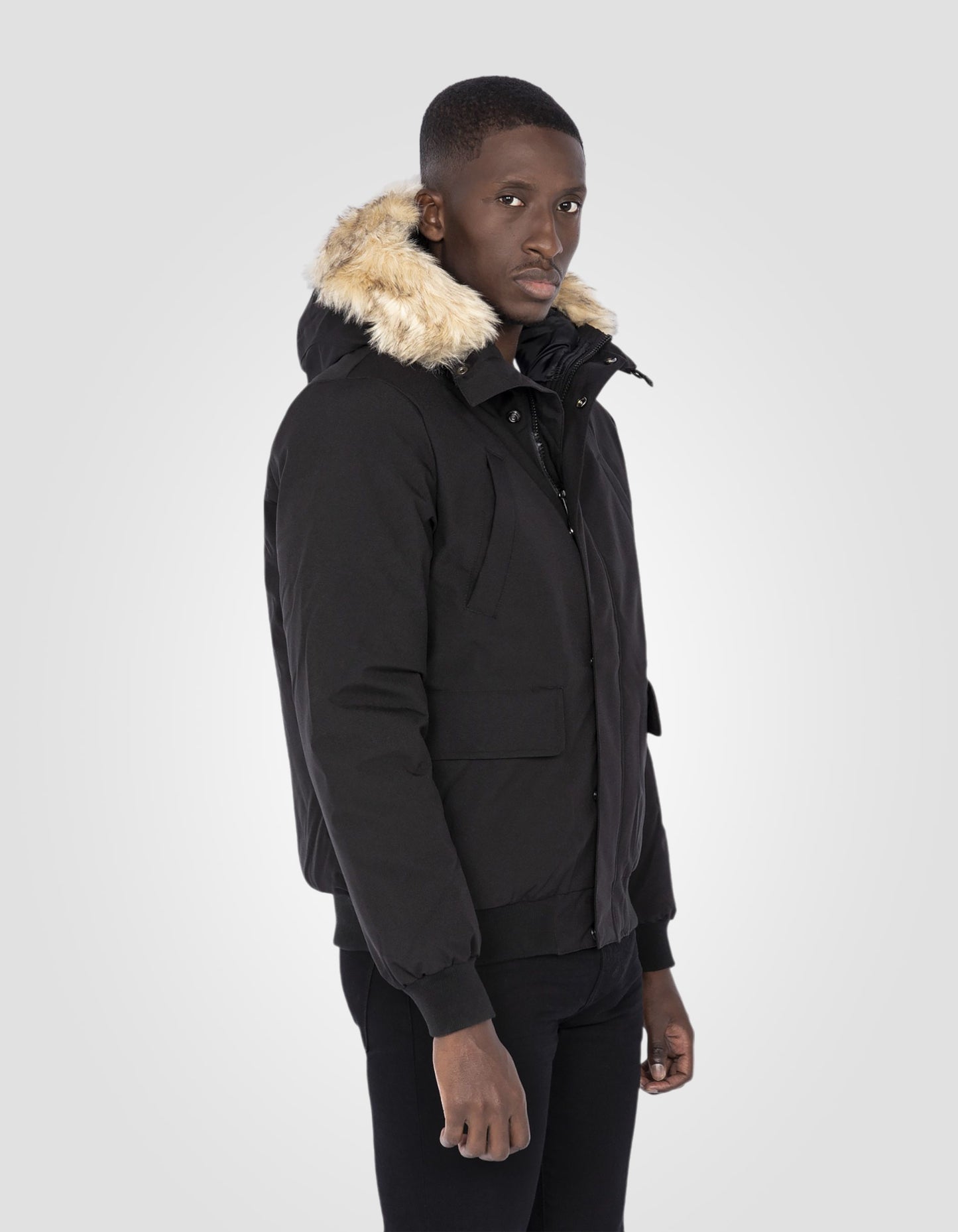 Cold weather hooded jacket with faux fur