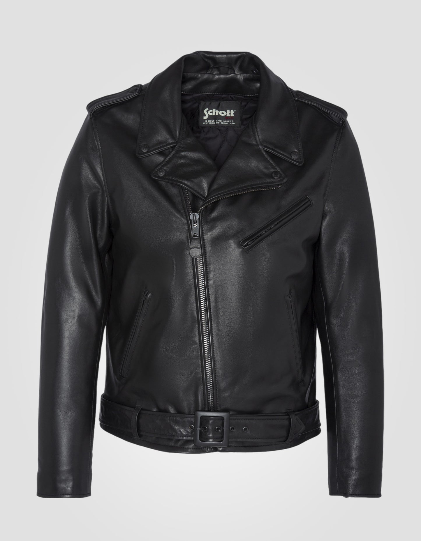 Blouson Perfecto® «full black» avec ceinture, cuir de vachette