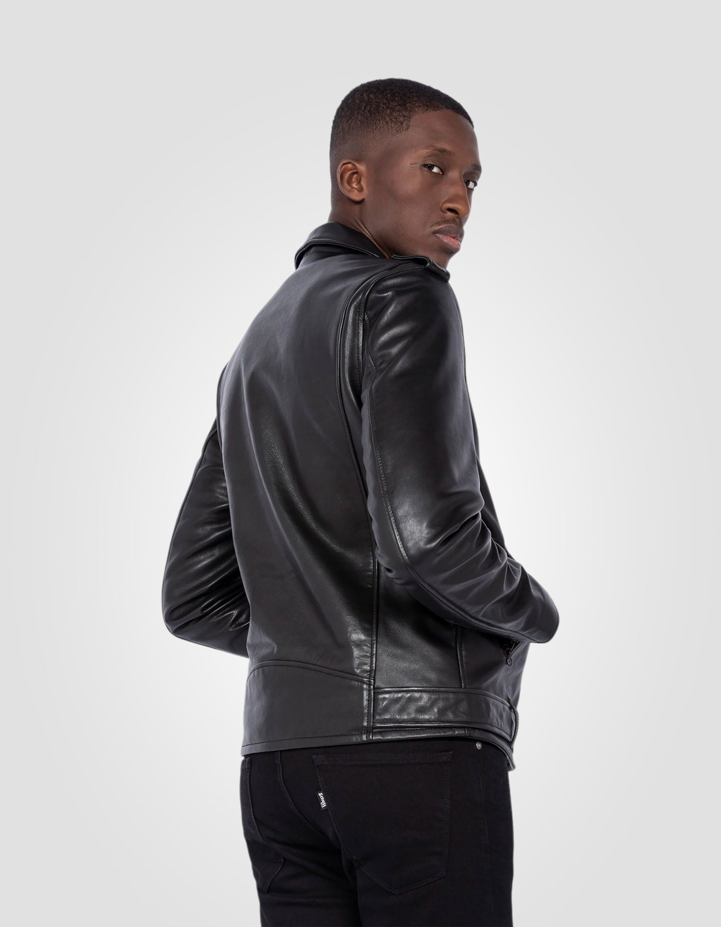 Blouson Perfecto® «full black» avec ceinture, cuir de vachette