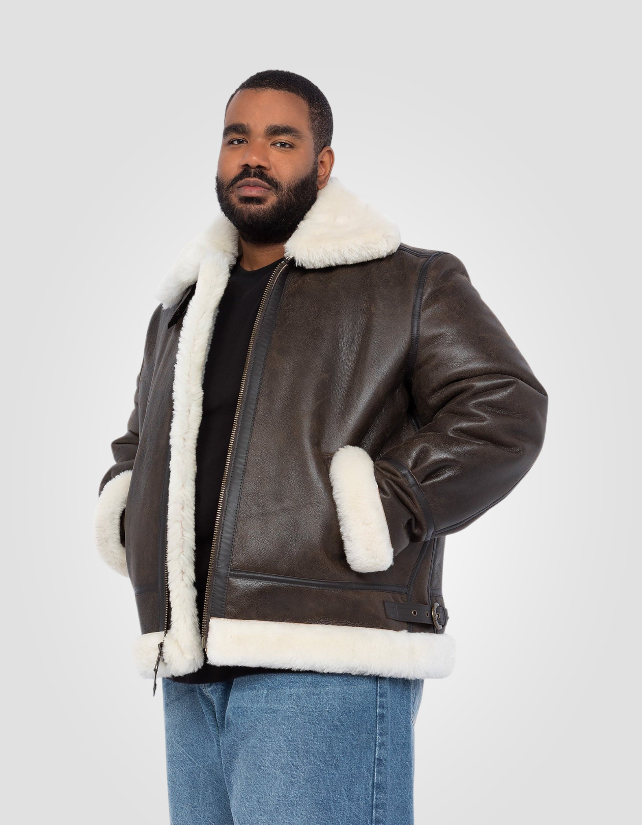 B-3 Bomber jacket, sheepskin leather, Plus size-3