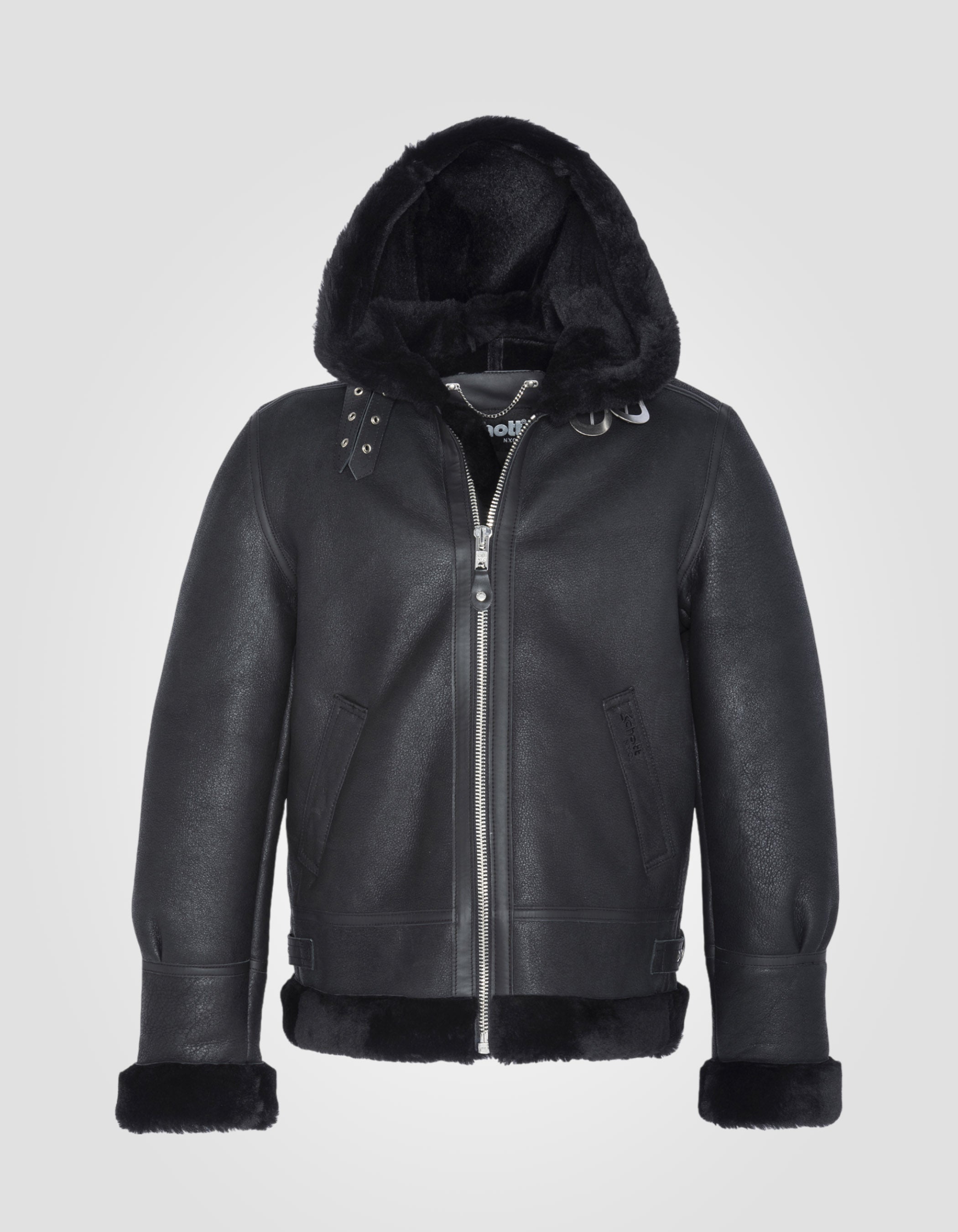 B-3 hooded bomber jacket, sheepskin leather-2