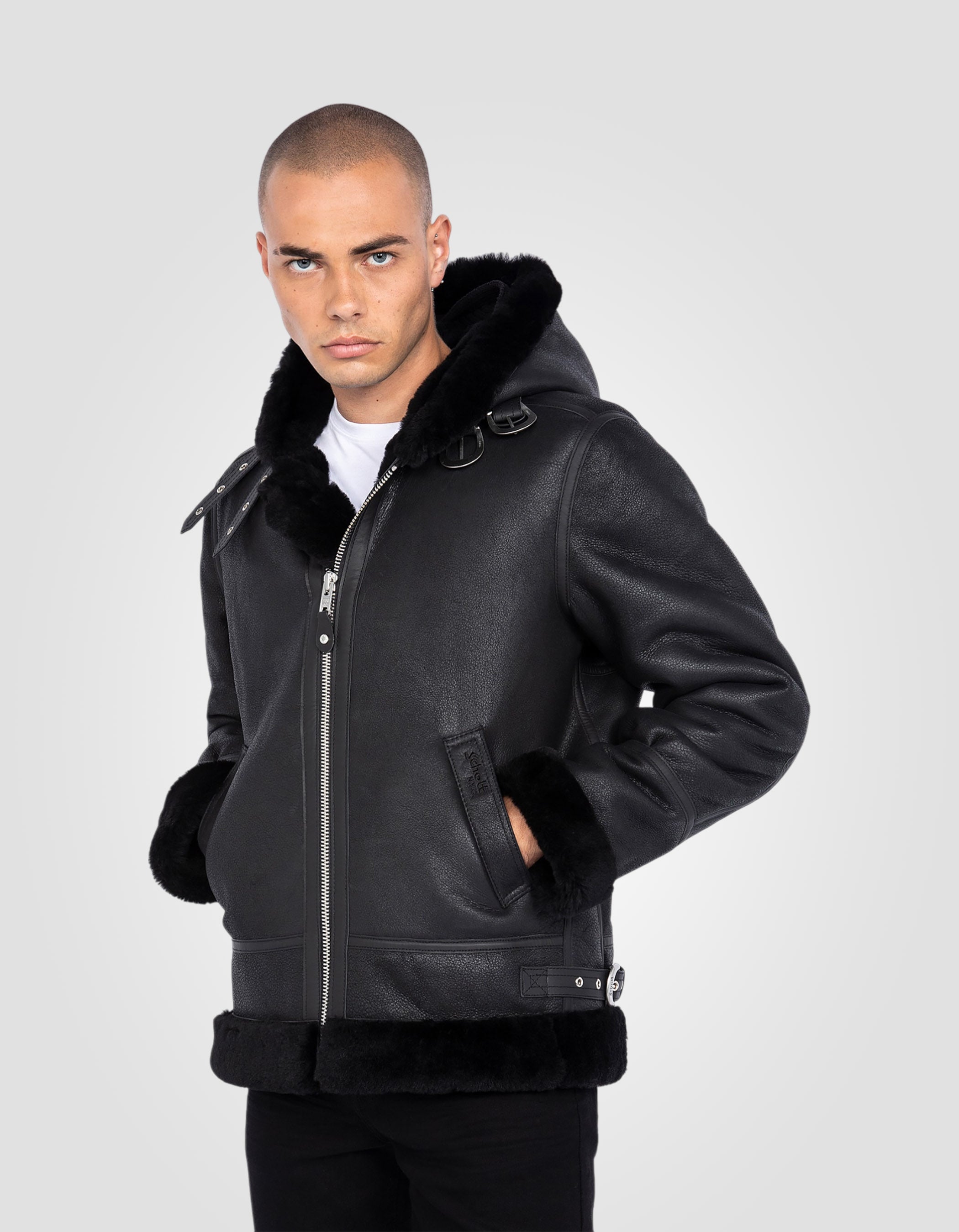 B-3 hooded bomber jacket, sheepskin leather-3