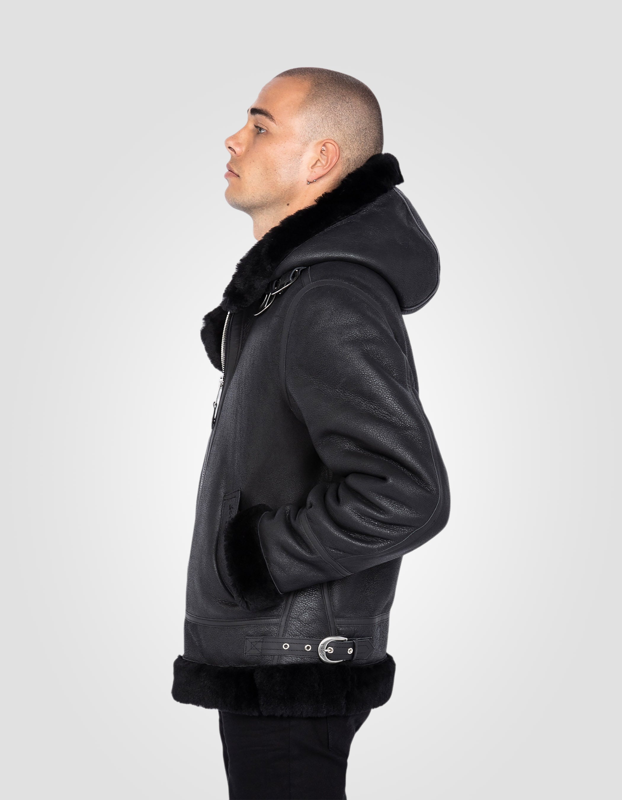 B-3 hooded bomber jacket, sheepskin leather-5