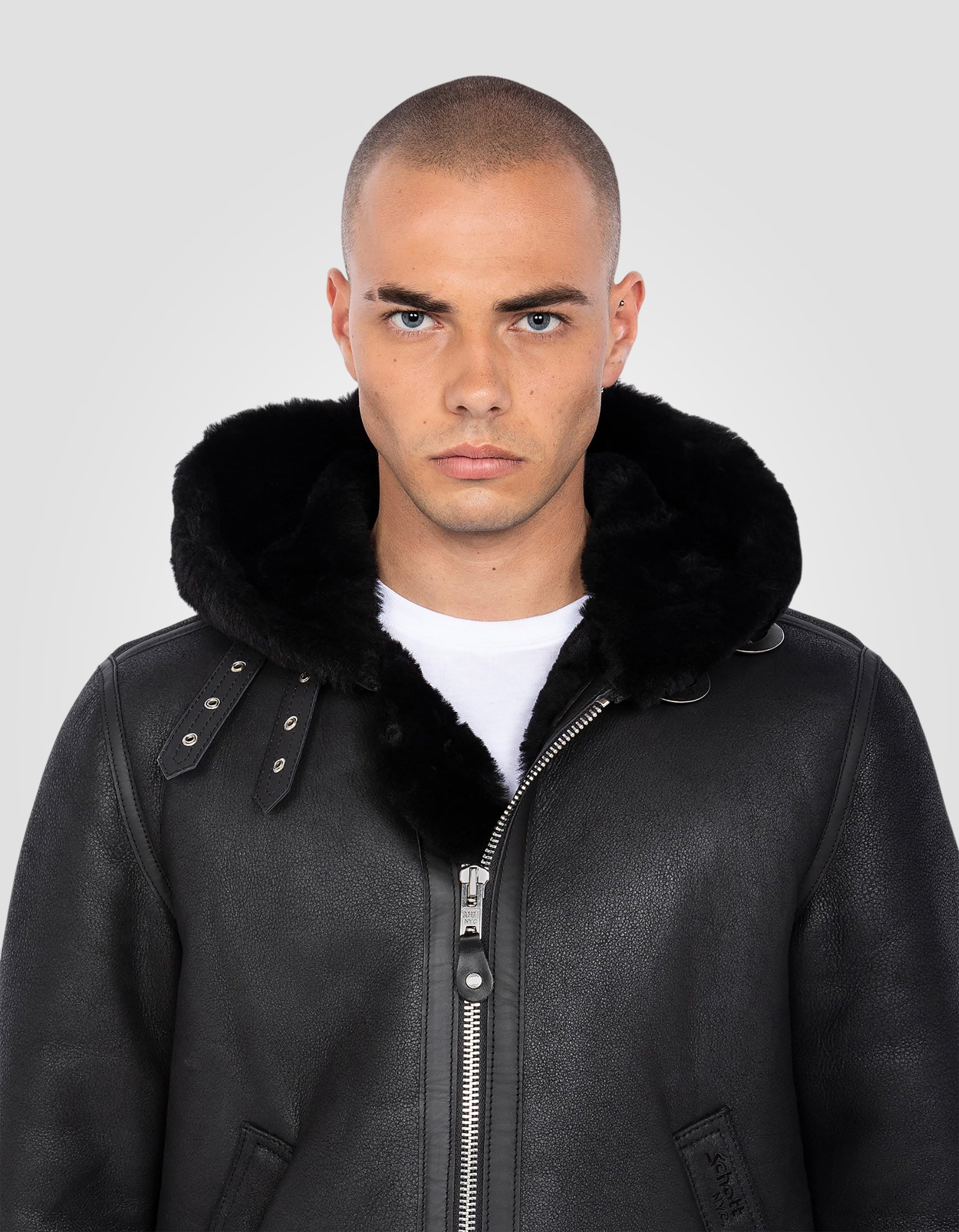 B-3 hooded bomber jacket, sheepskin leather-6