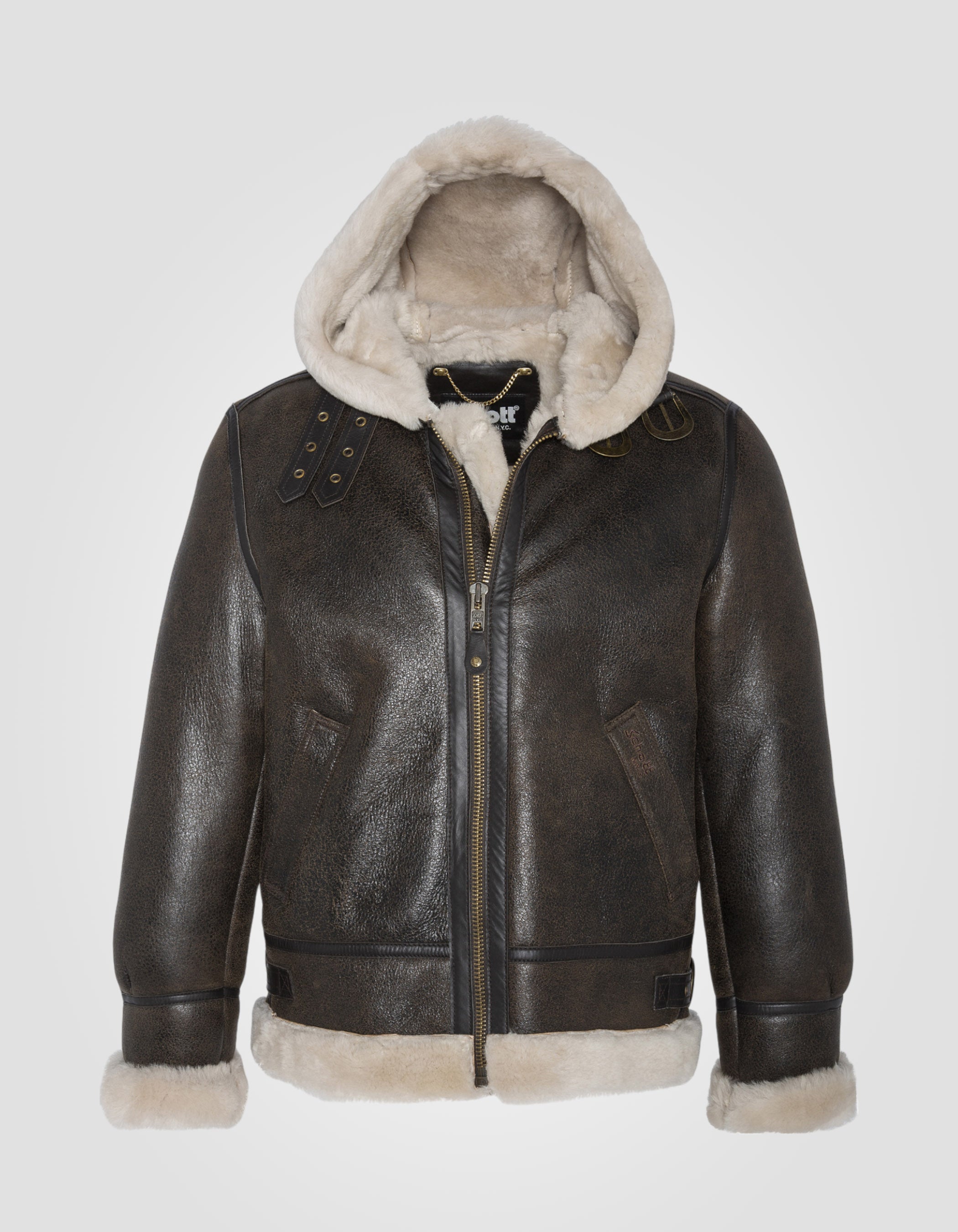 B-3 hooded bomber jacket, sheepskin leather-2