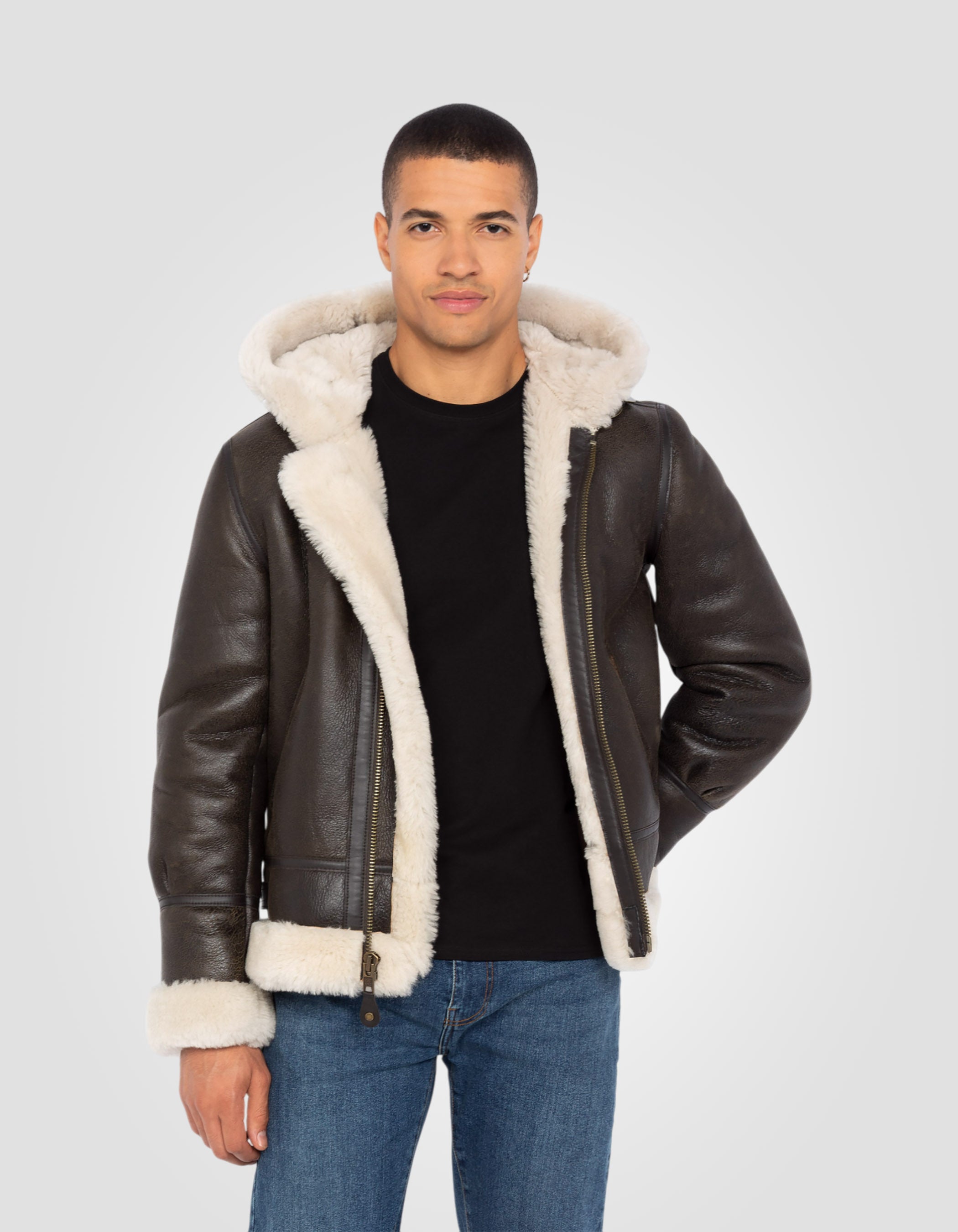 B-3 hooded bomber jacket, sheepskin leather-3