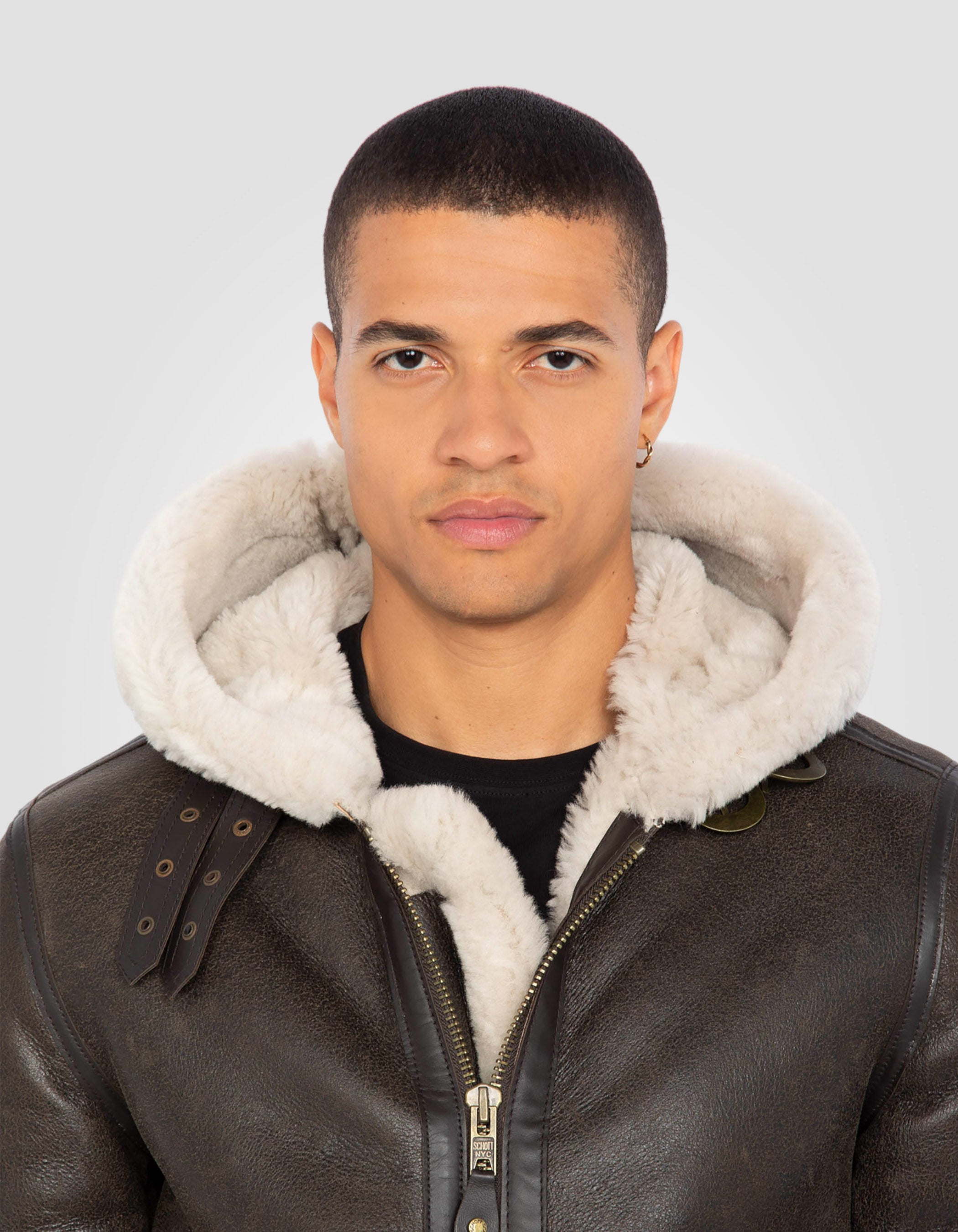 B-3 hooded bomber jacket, sheepskin leather-5