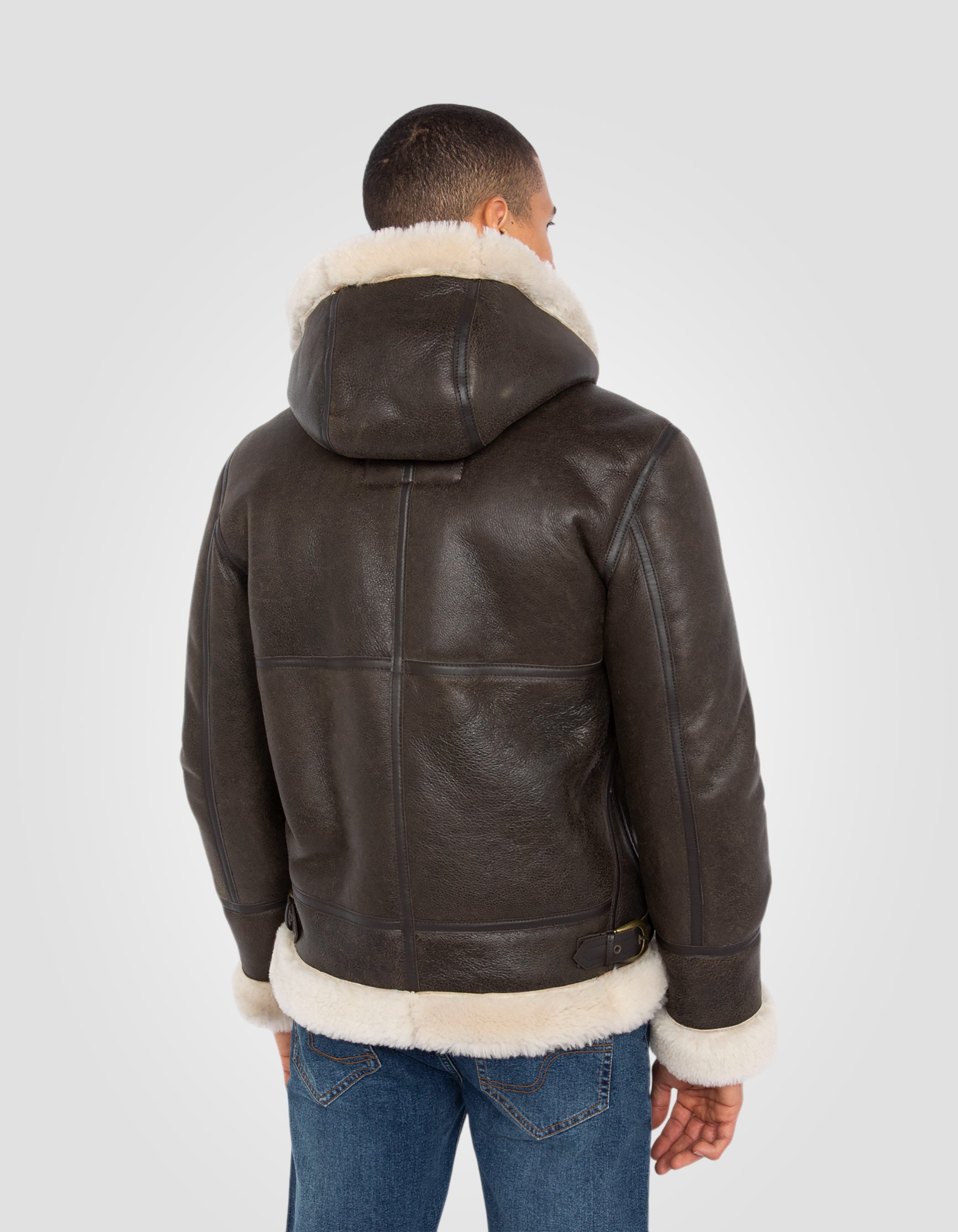 B-3 hooded bomber jacket, sheepskin leather-6