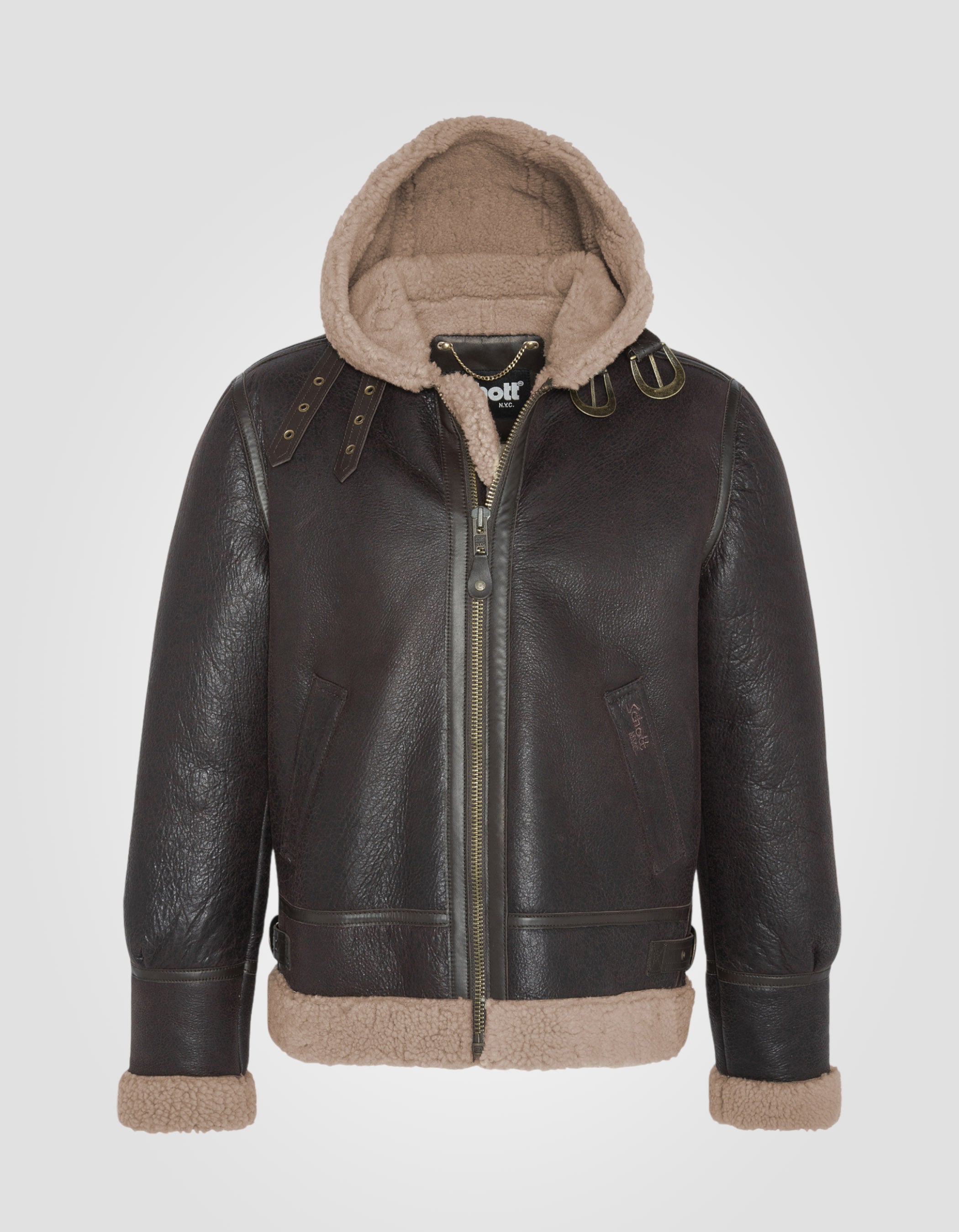 B-3 hooded bomber jacket, sheepskin leather-1