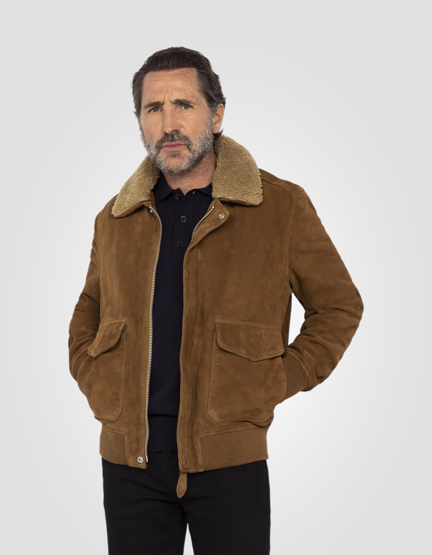 Blouson pilote suédé, cuir de chèvre