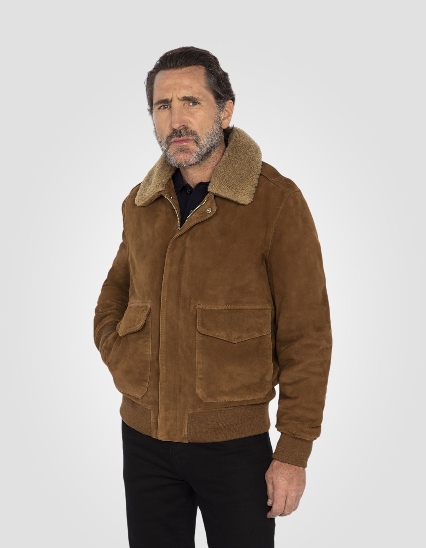 Blouson pilote suédé, cuir de chèvre