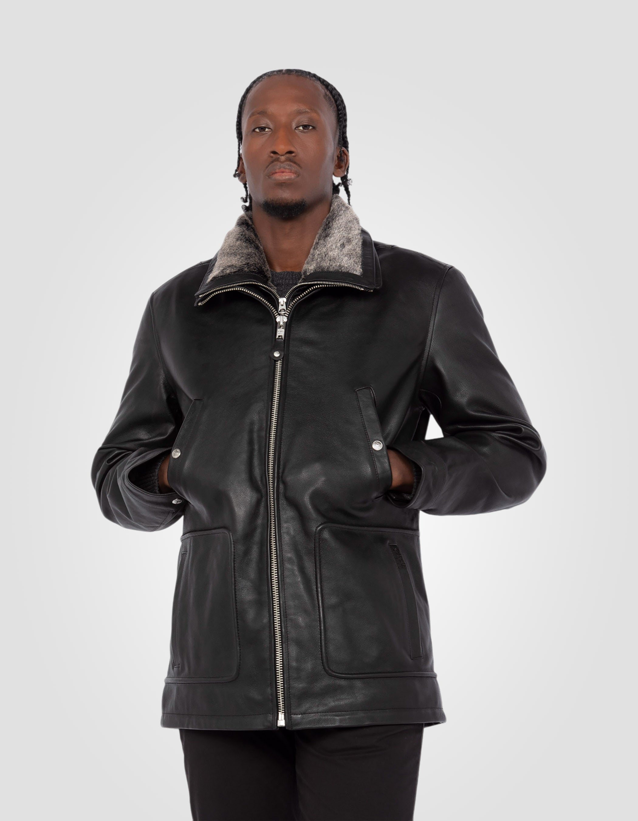 Long casual jacket, cowhide leather-3