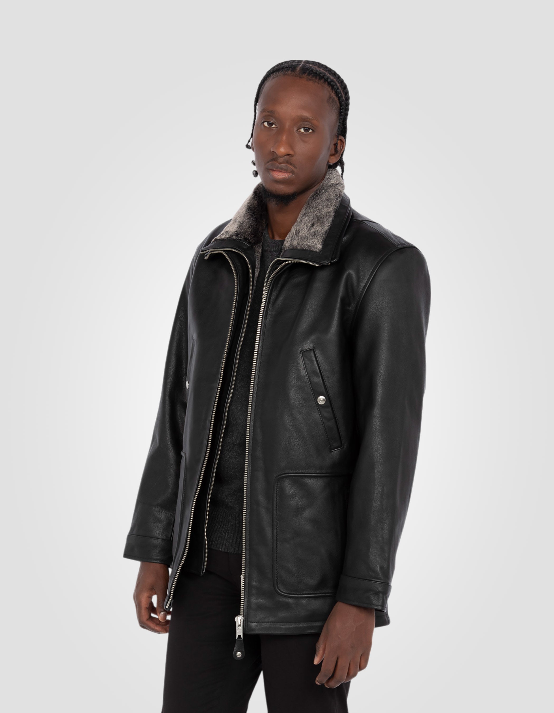 Long casual jacket, cowhide leather-4