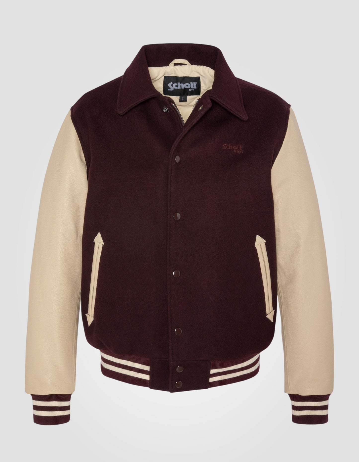 Varsity jacket with collar, cowhide leather