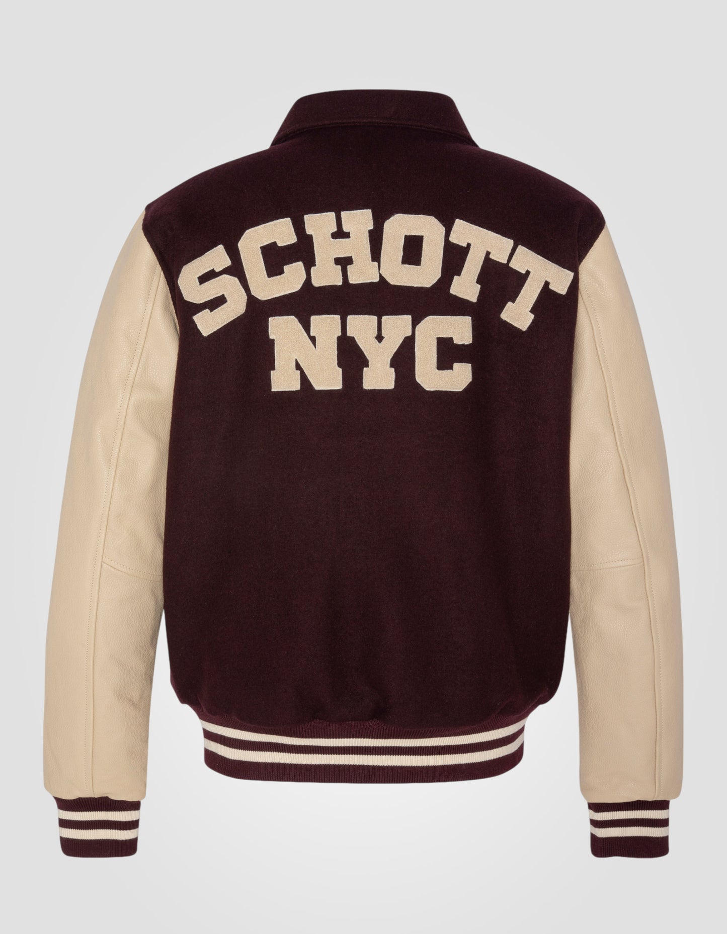 Varsity jacket with collar, cowhide leather